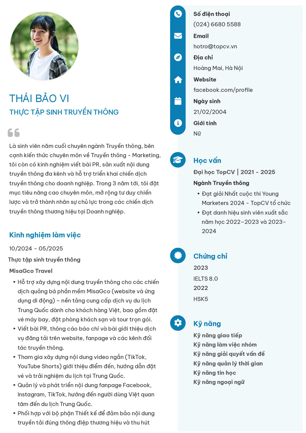 Mẫu CV Thực tập sinh truyền thông style Basic 4