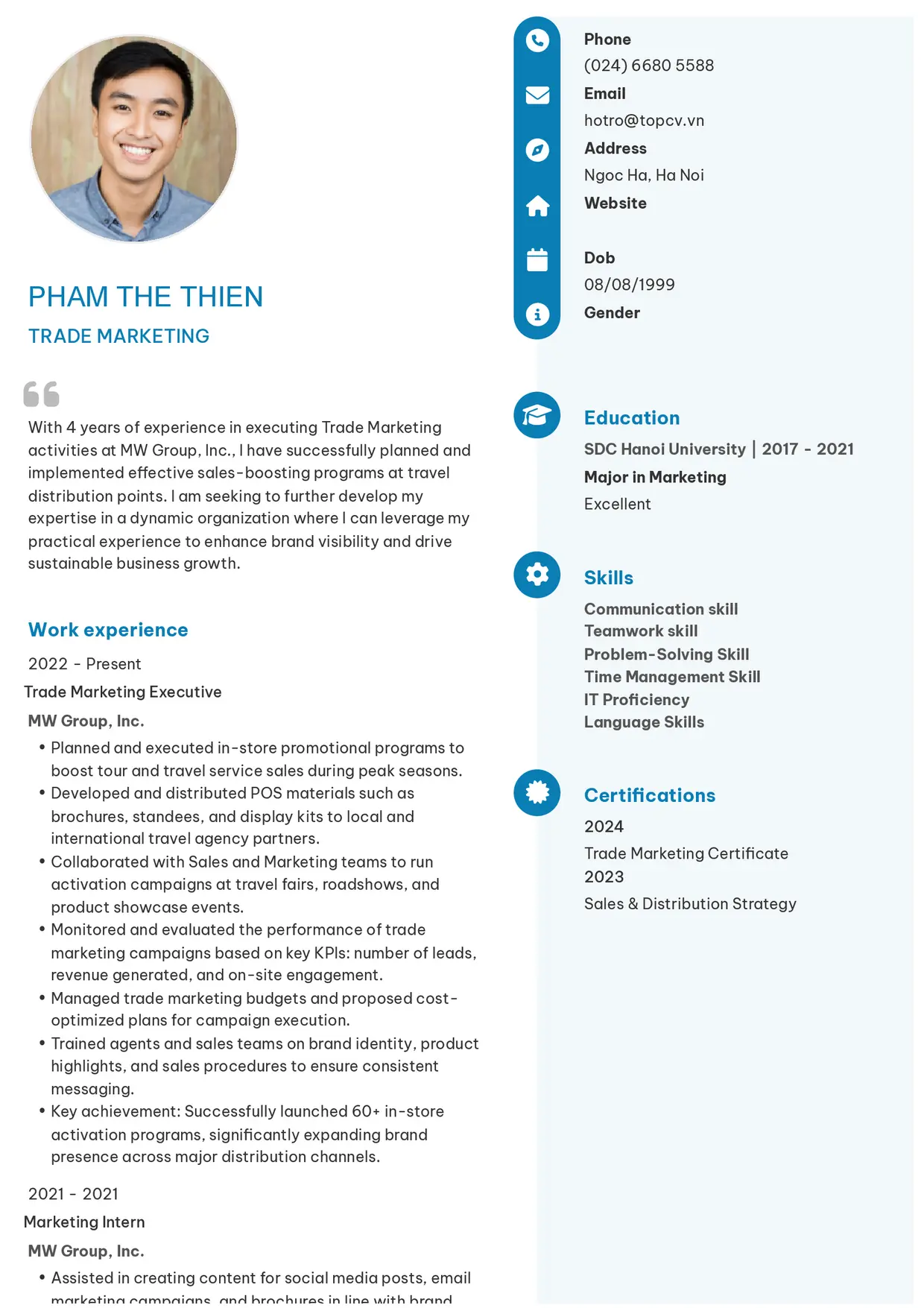 Mẫu CV xin việc Trade Marketing style Basic 4