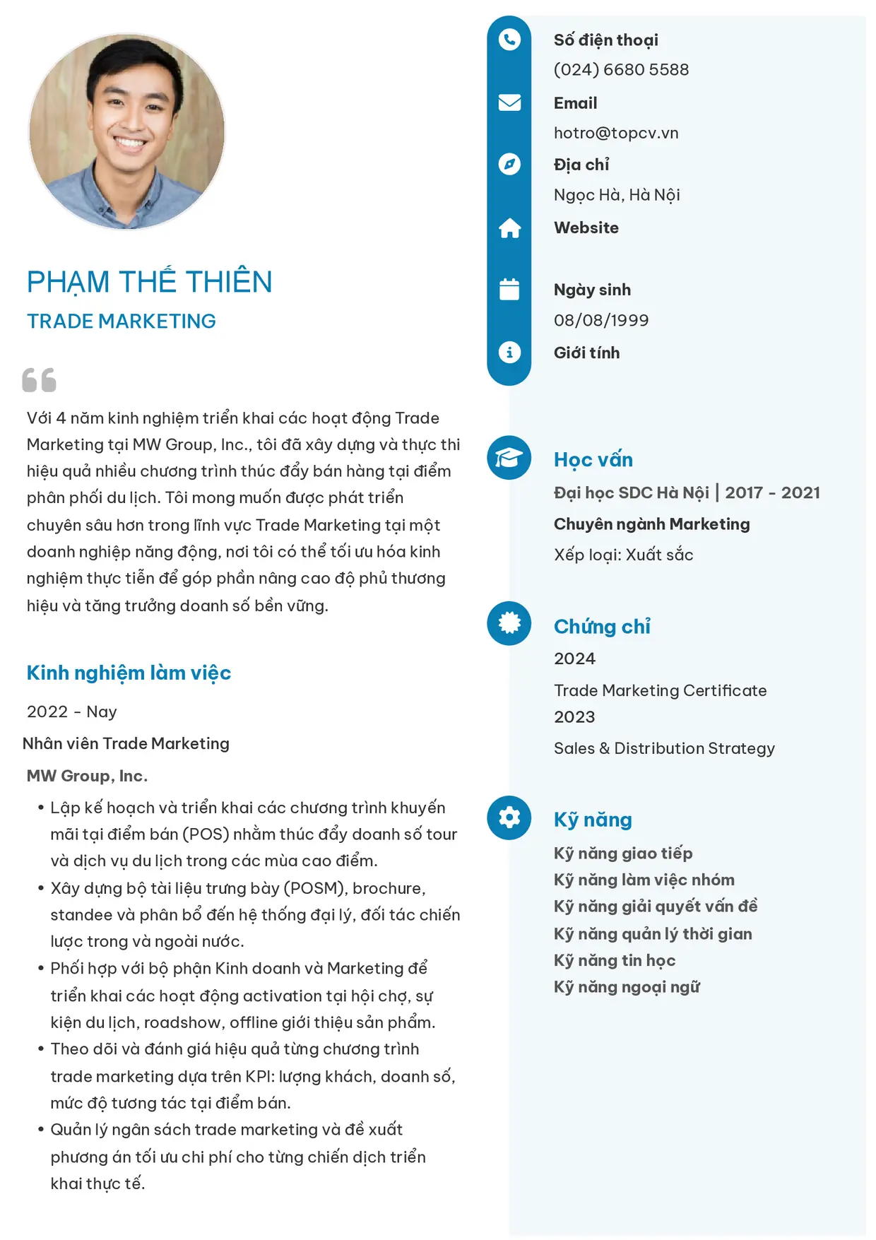 Mẫu CV Trade Marketing style Basic 4
