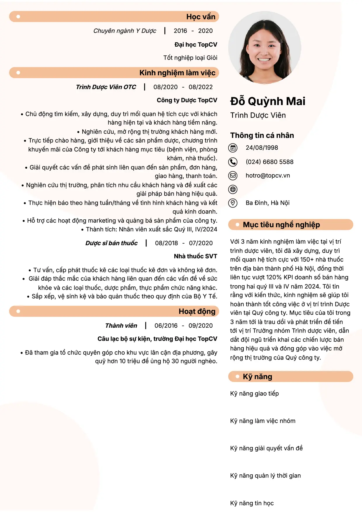 Mẫu CV xin việc Trình dược viên style Basic 5