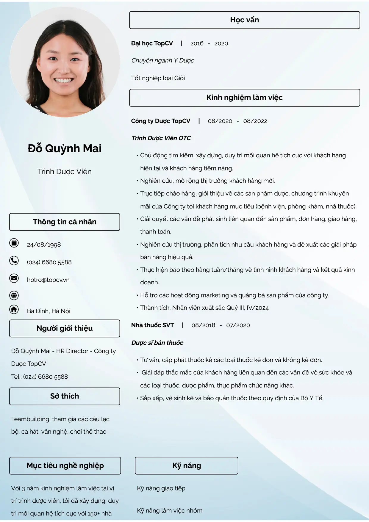 Mẫu CV xin việc Trình dược viên style Đam mê