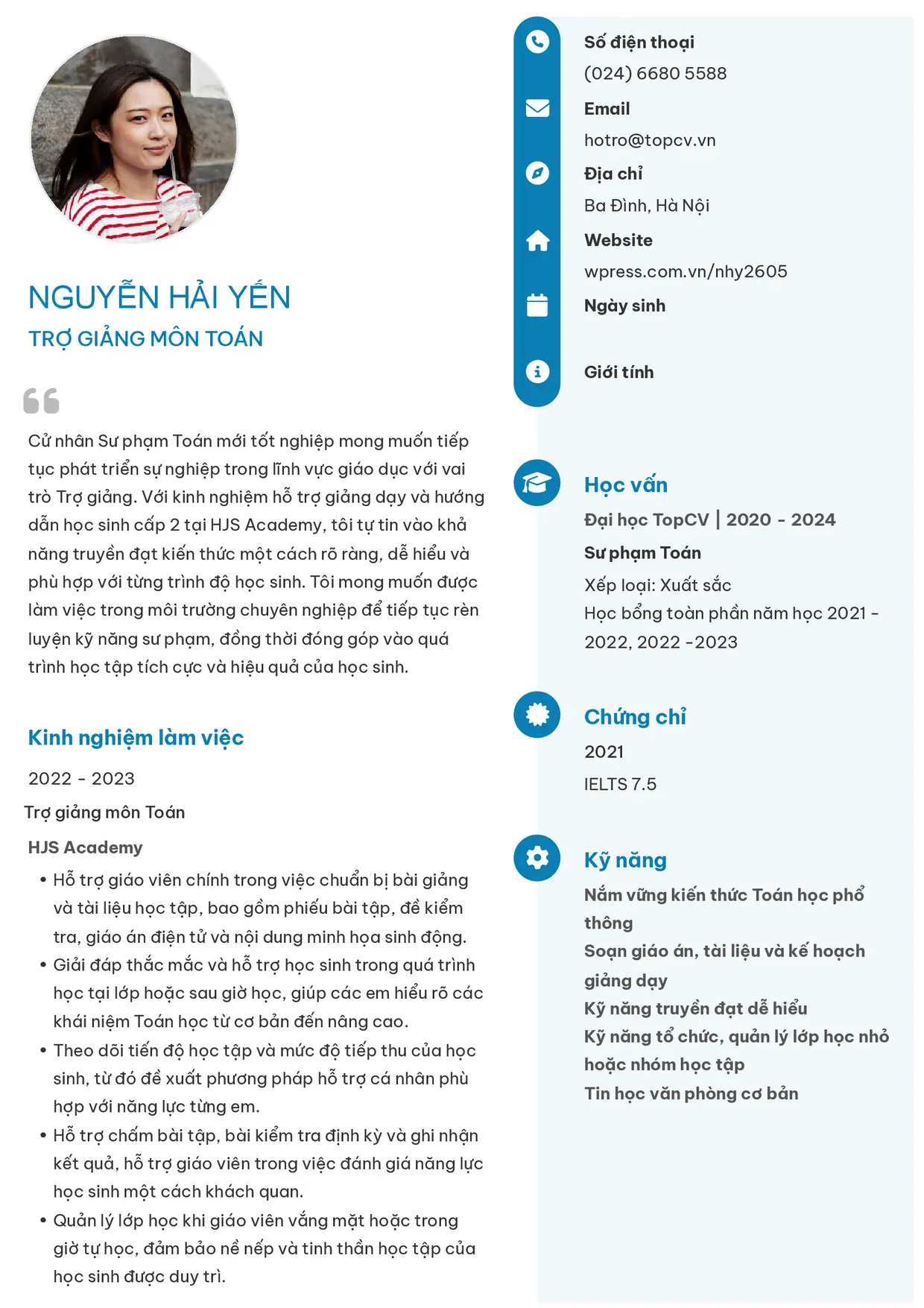 Mẫu CV xin việc Trợ giảng style Basic 4