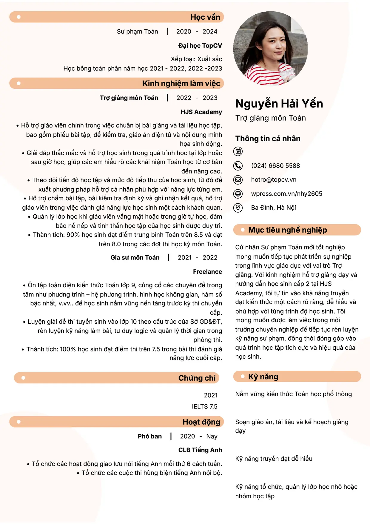 Mẫu CV xin việc Trợ giảng style Basic 5