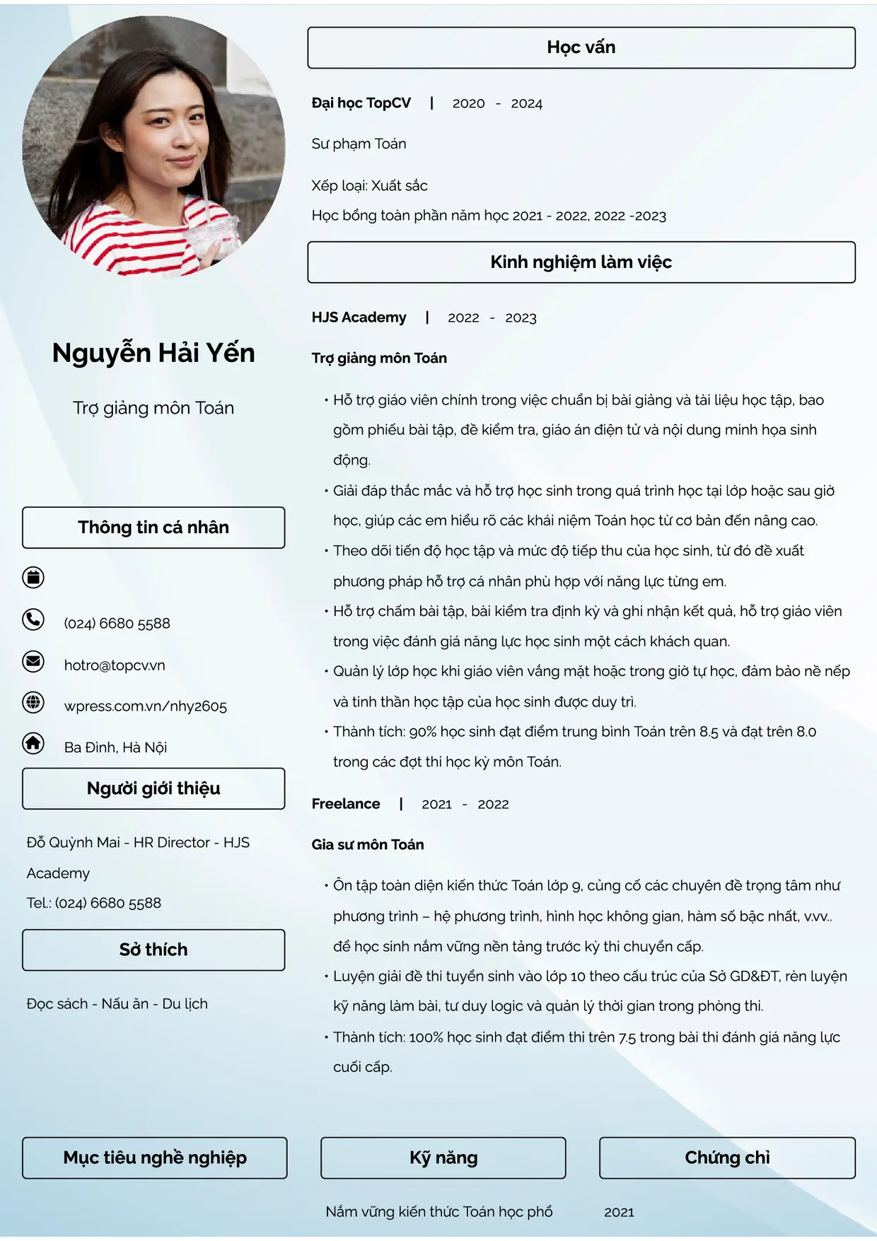 Mẫu CV xin việc Trợ giảng style Đam mê