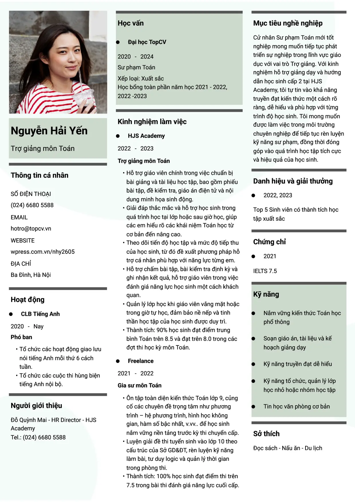Mẫu CV xin việc Trợ giảng style Thời đại