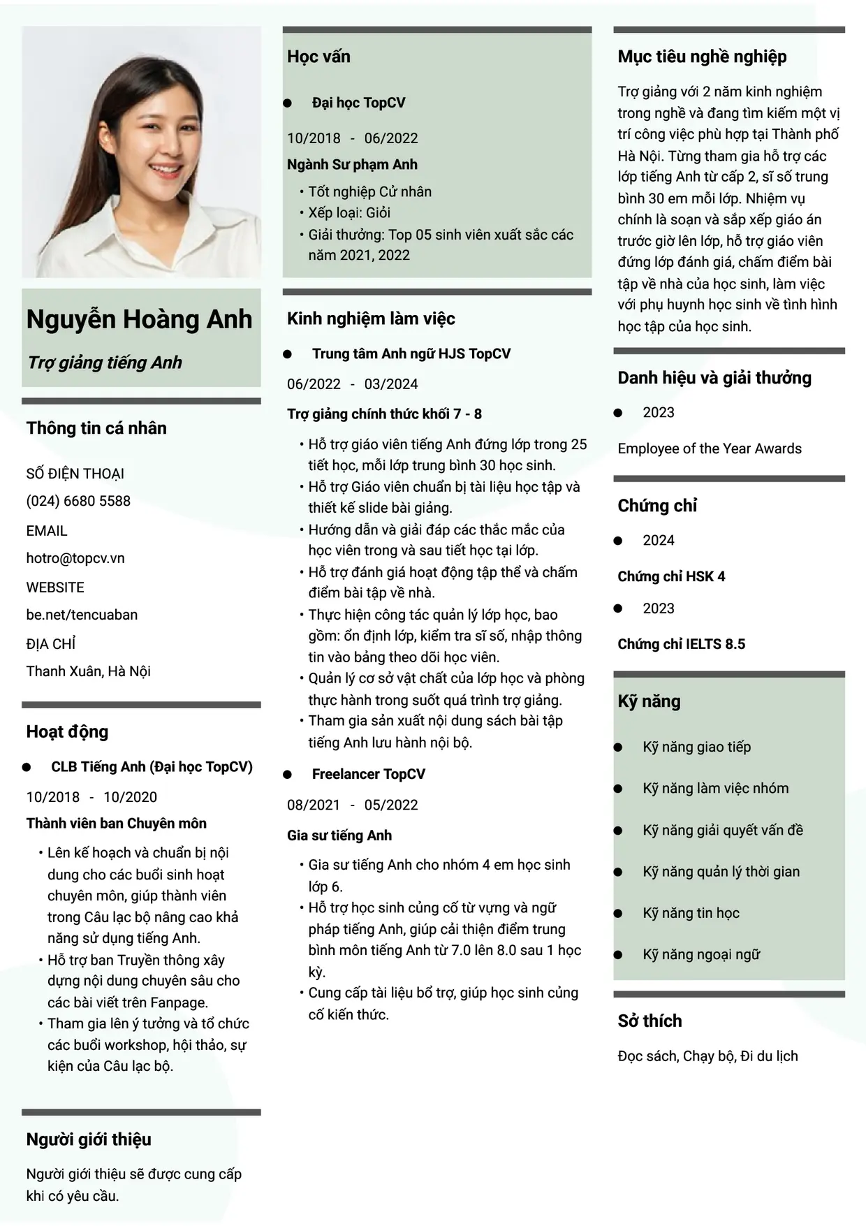 Mẫu CV Trợ giảng tiếng Anh style Thời đại