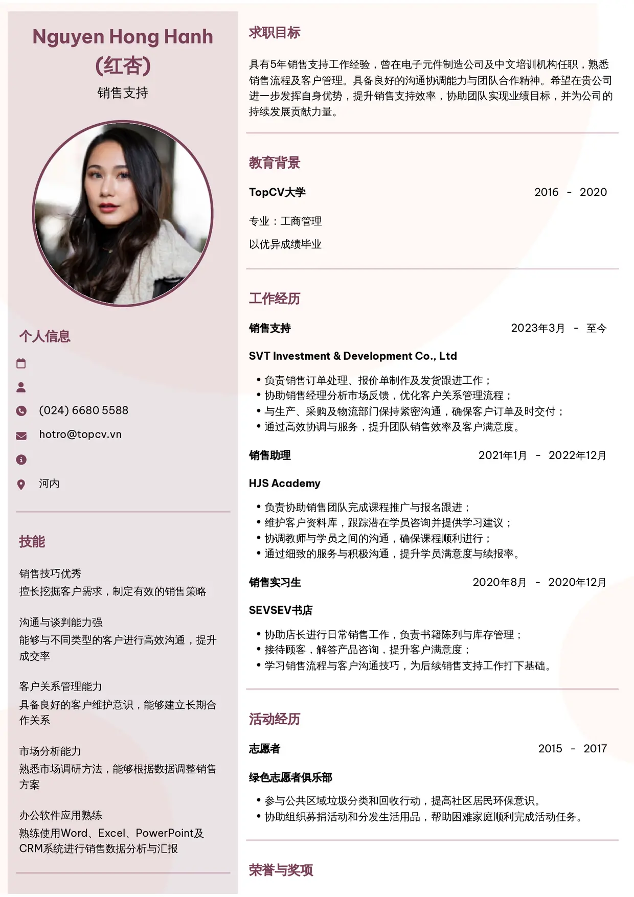 Mẫu CV xin việc Sales Admin/Sales Support/Sales Associate style Hiện đại 6