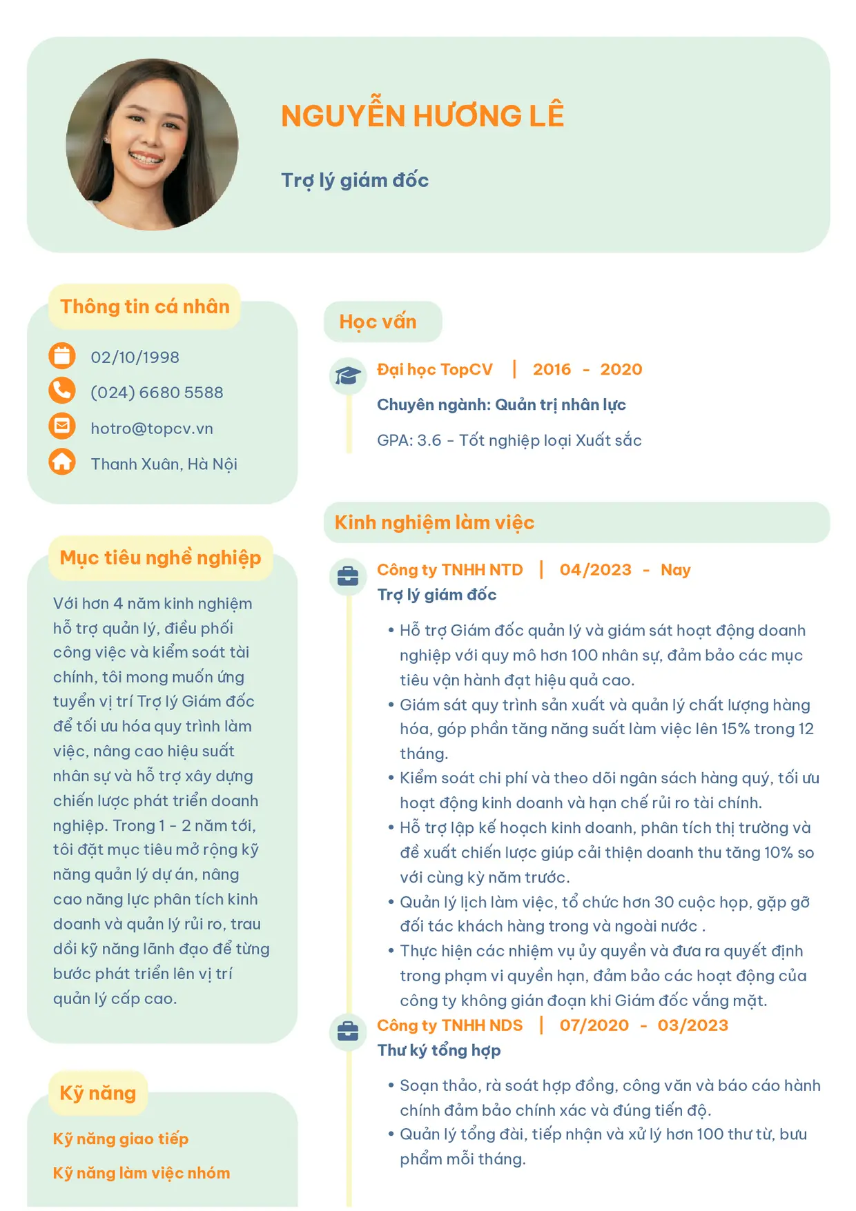 Mẫu CV xin việc Trợ lý/Thư ký style Basic 3