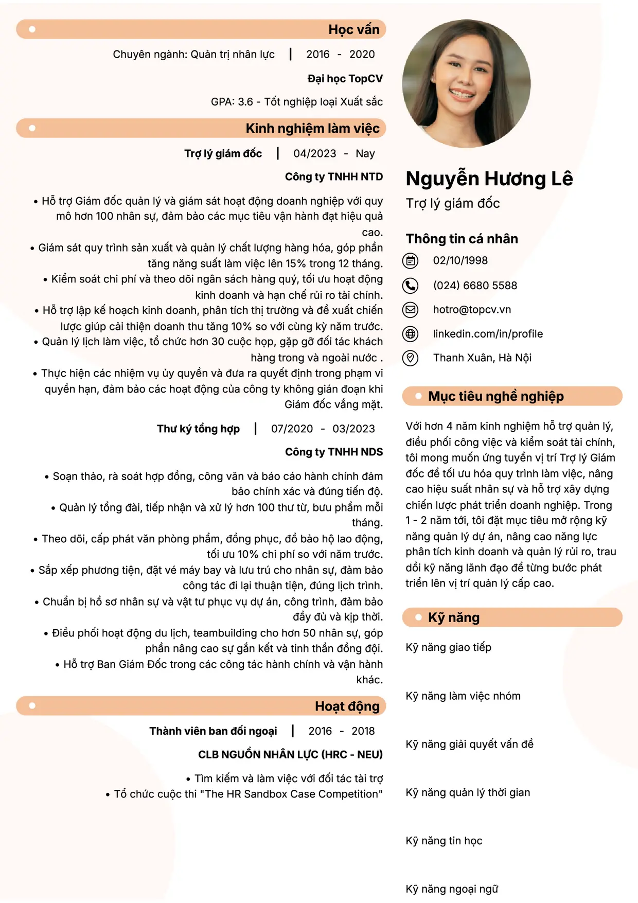 Mẫu CV xin việc Trợ lý/Thư ký style Basic 5