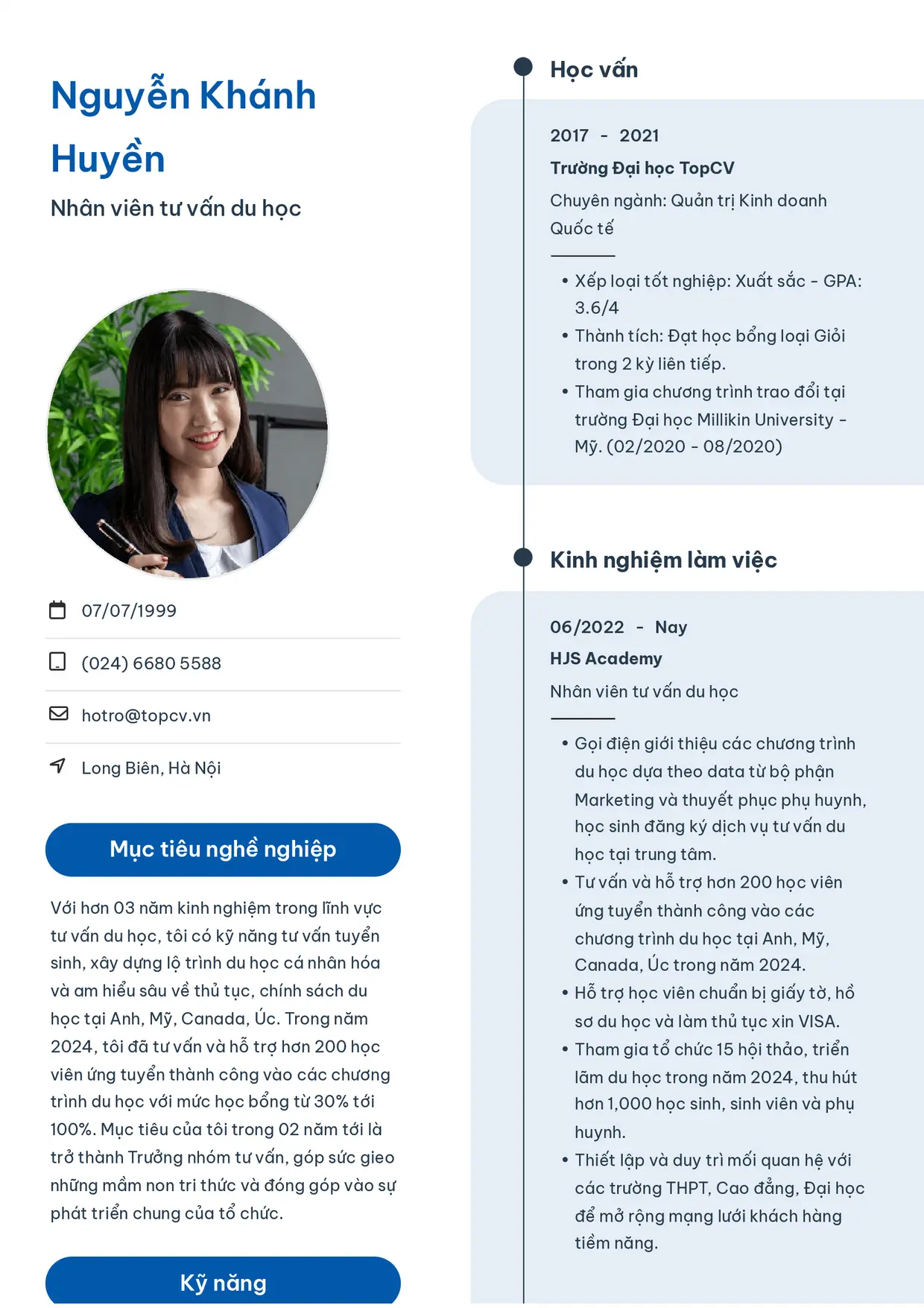 Mẫu CV Nhân viên tư vấn du học style Sinh viên 3