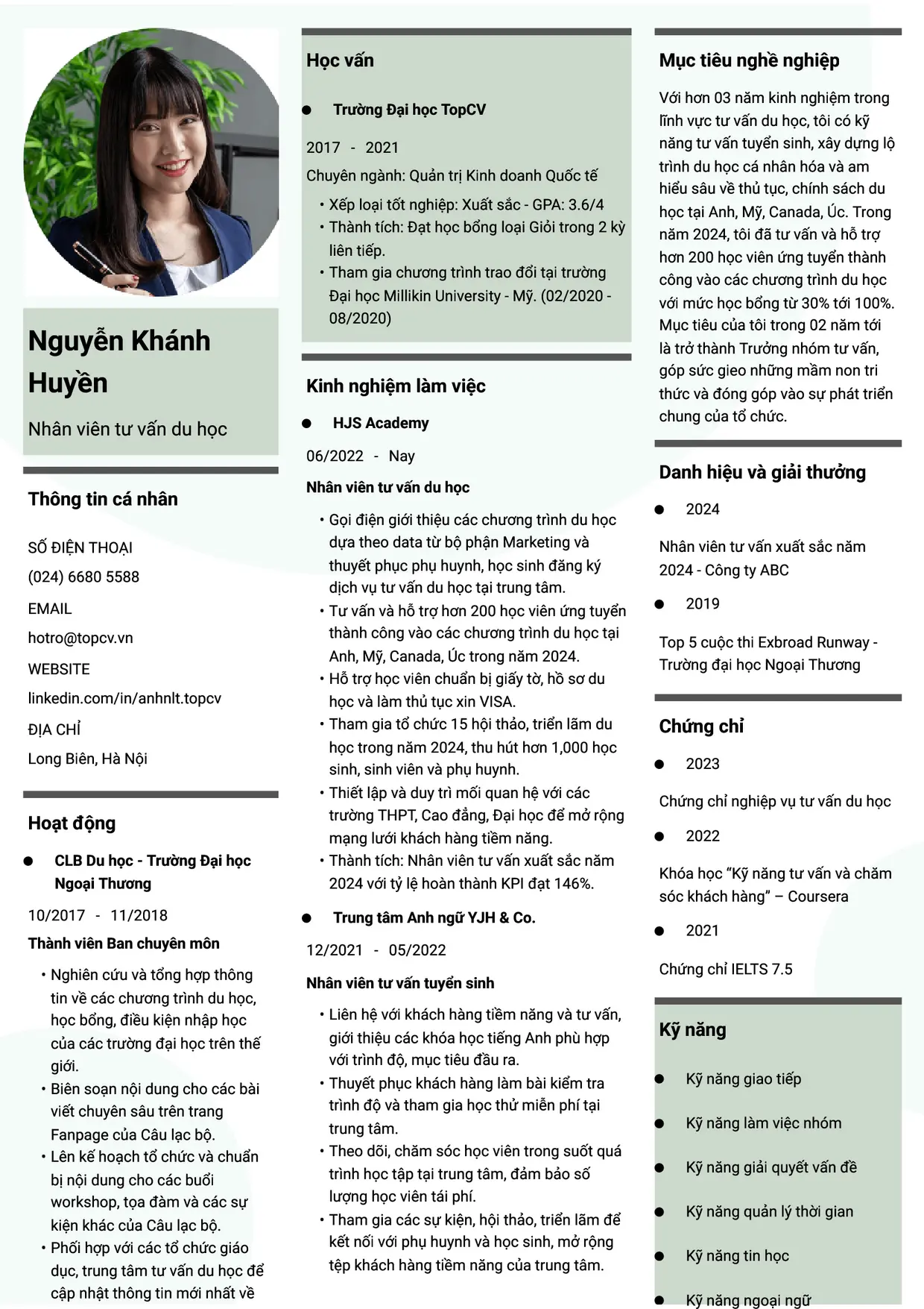 Mẫu CV Nhân viên tư vấn du học style Thời đại