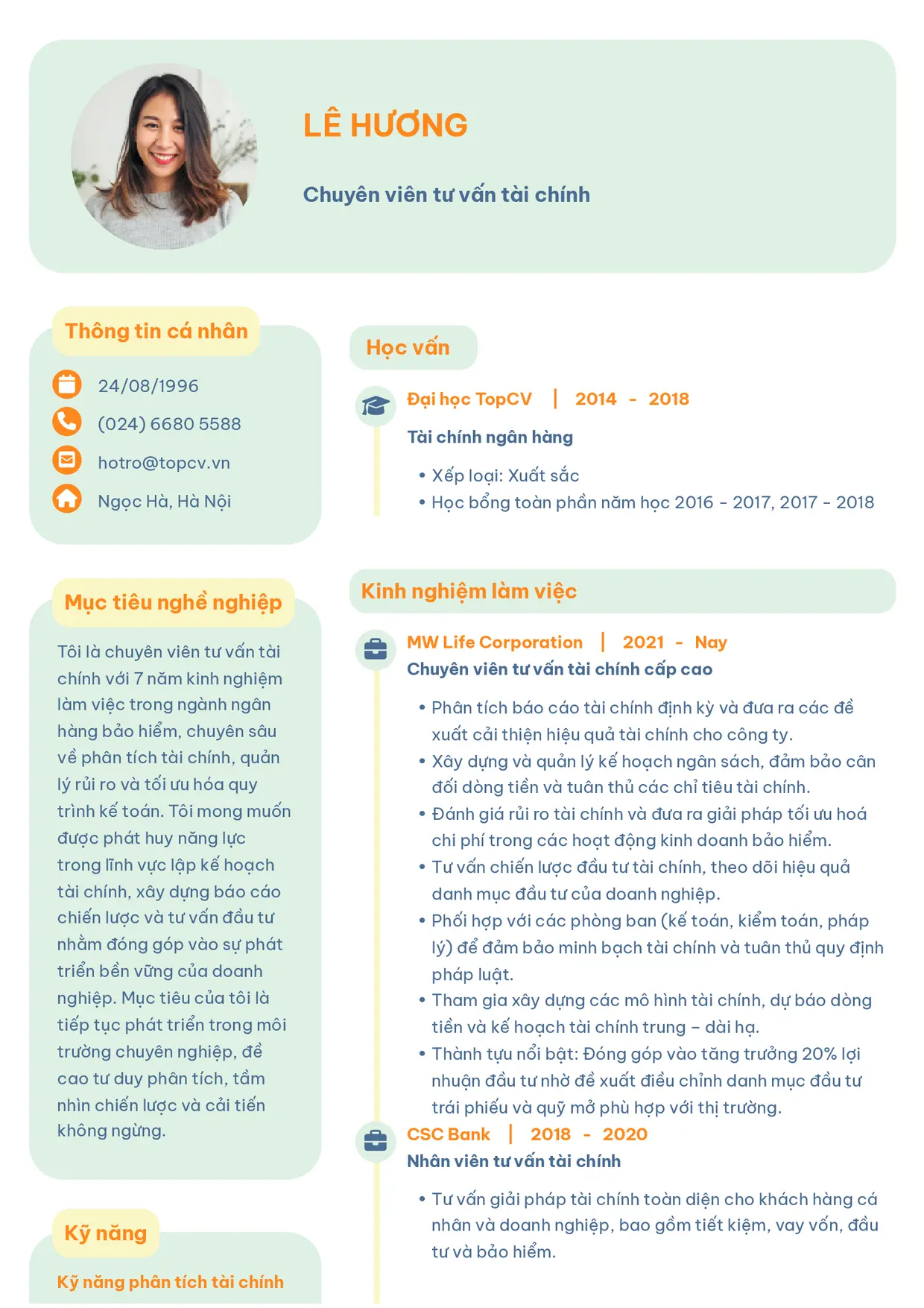 Mẫu CV Tư vấn tài chính style Basic 3