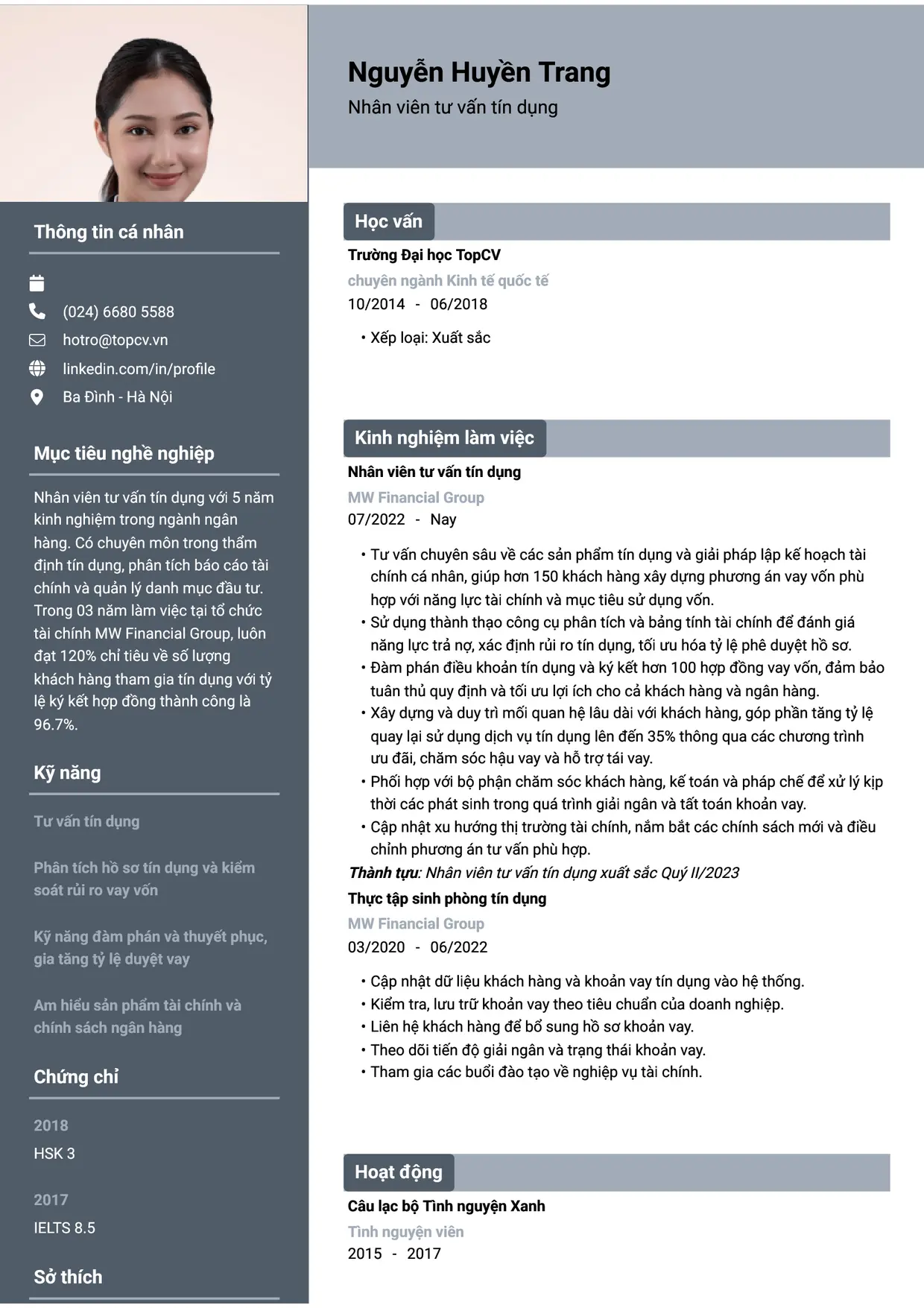 Mẫu CV Tư vấn tín dụng style Basic 1