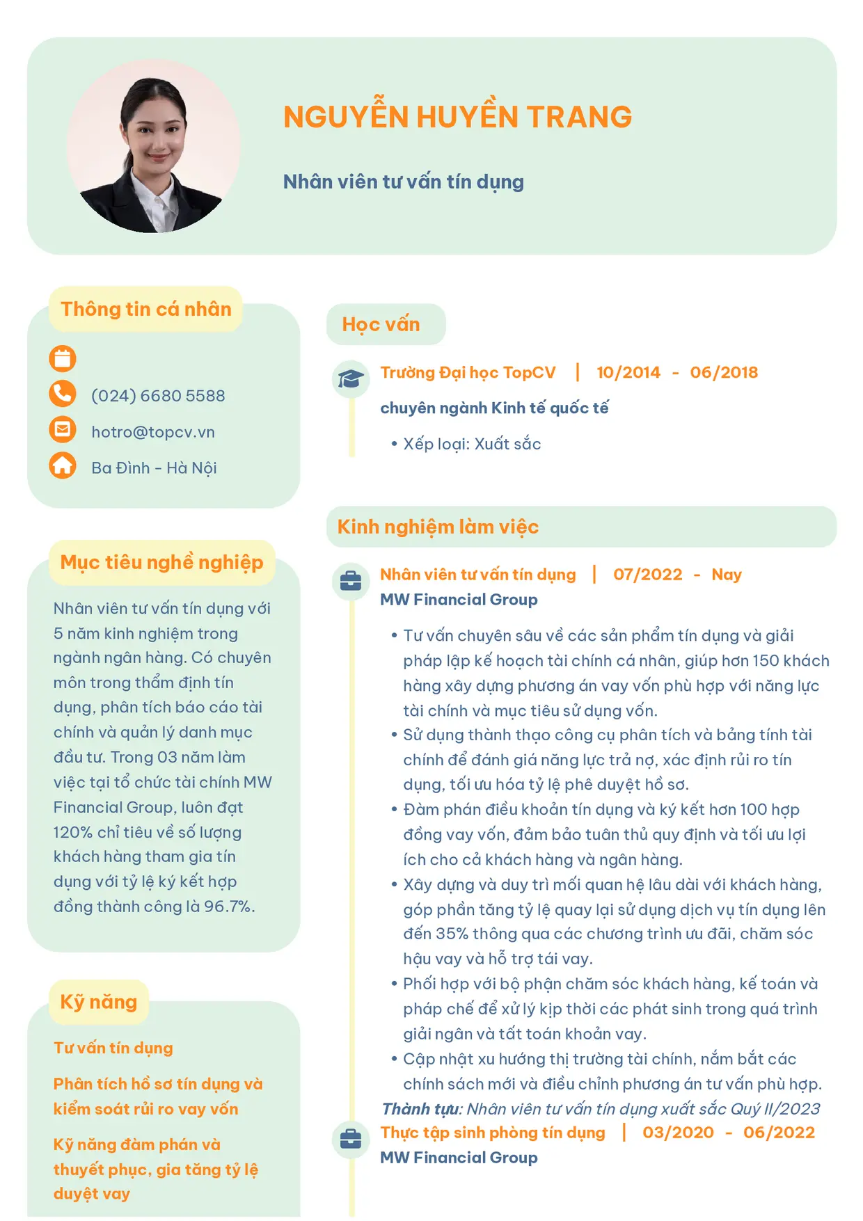 Mẫu CV Tư vấn tín dụng style Basic 3