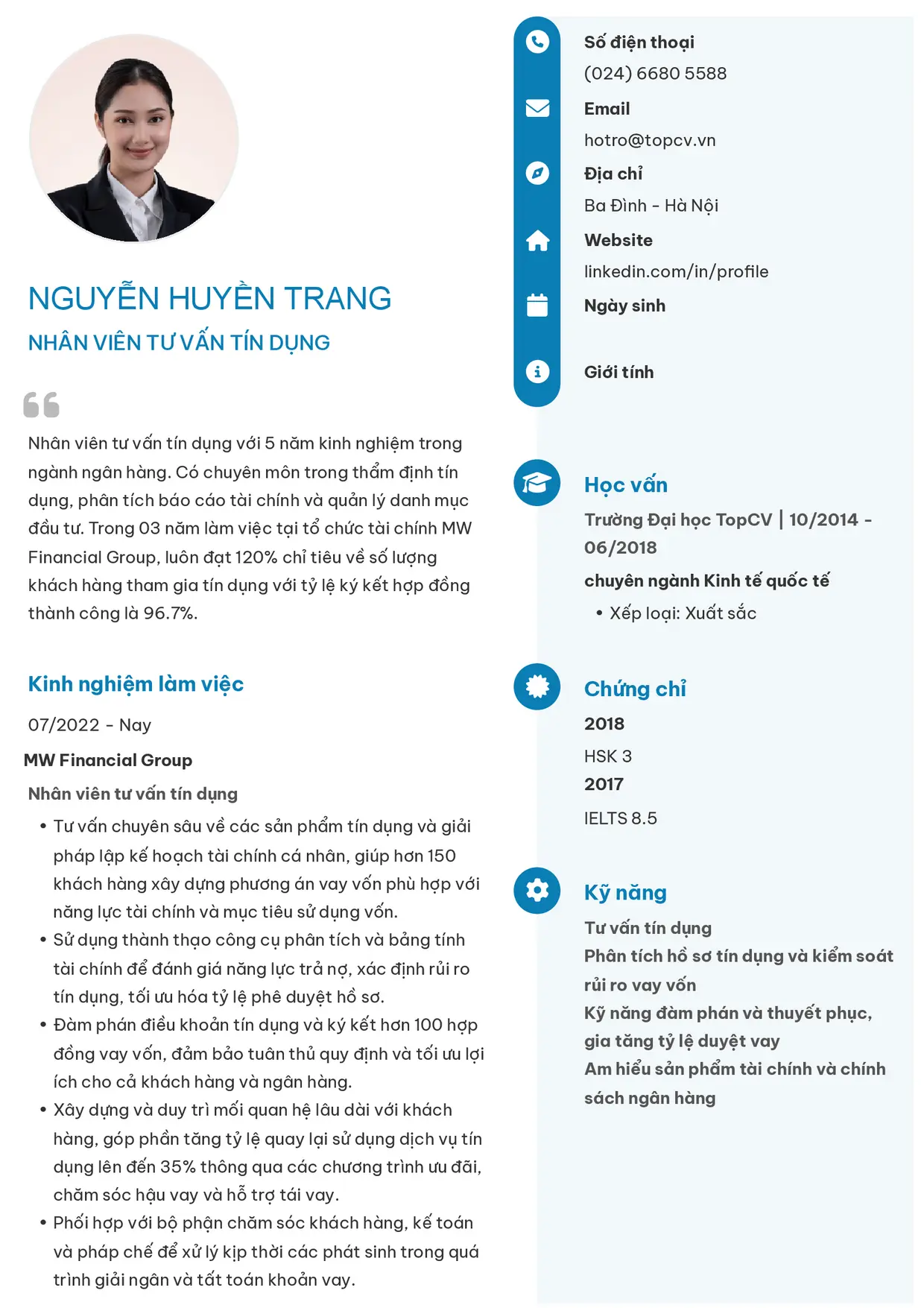 Mẫu CV Tư vấn tín dụng style Basic 4