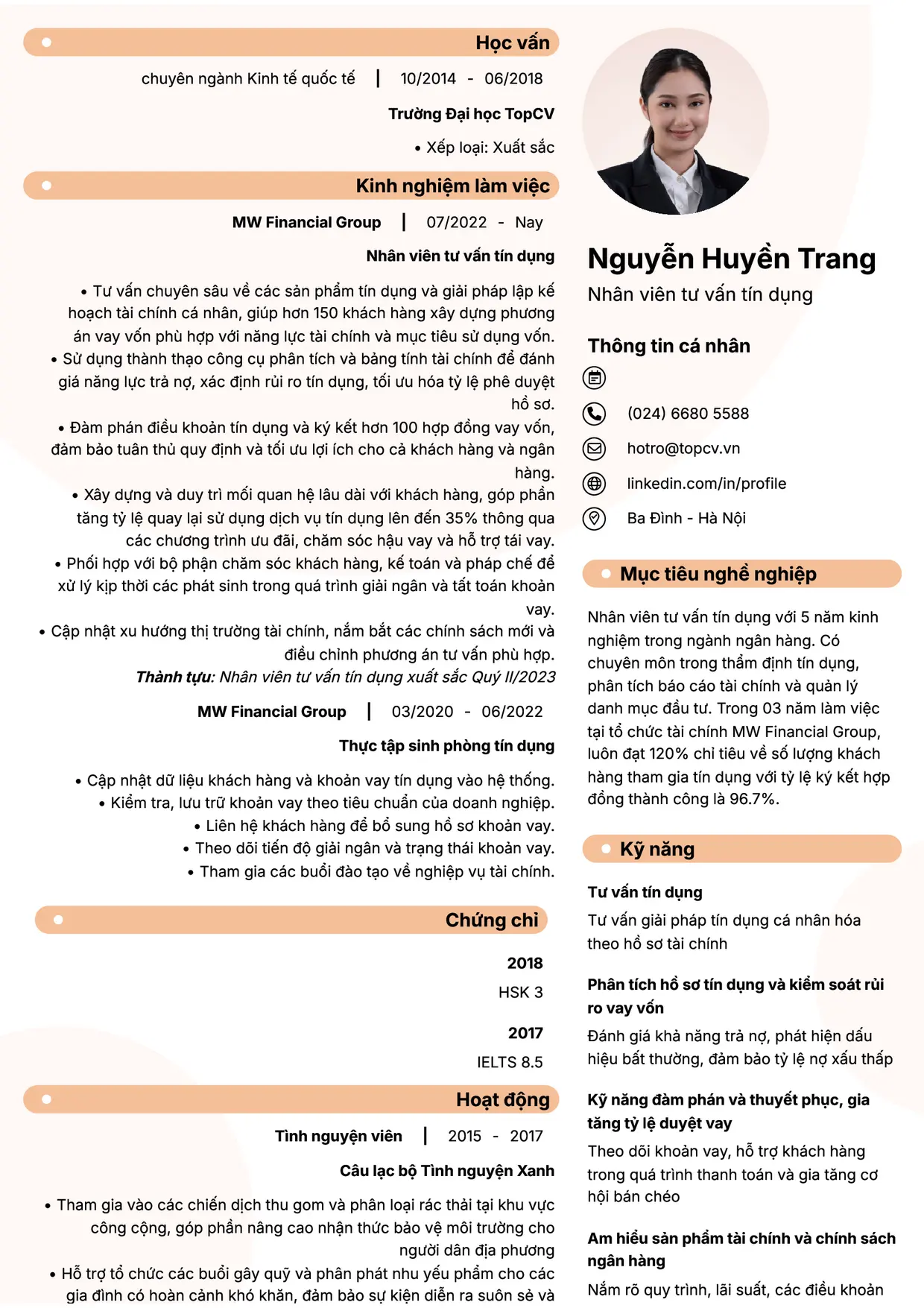 Mẫu CV Tư vấn tín dụng style Basic 5