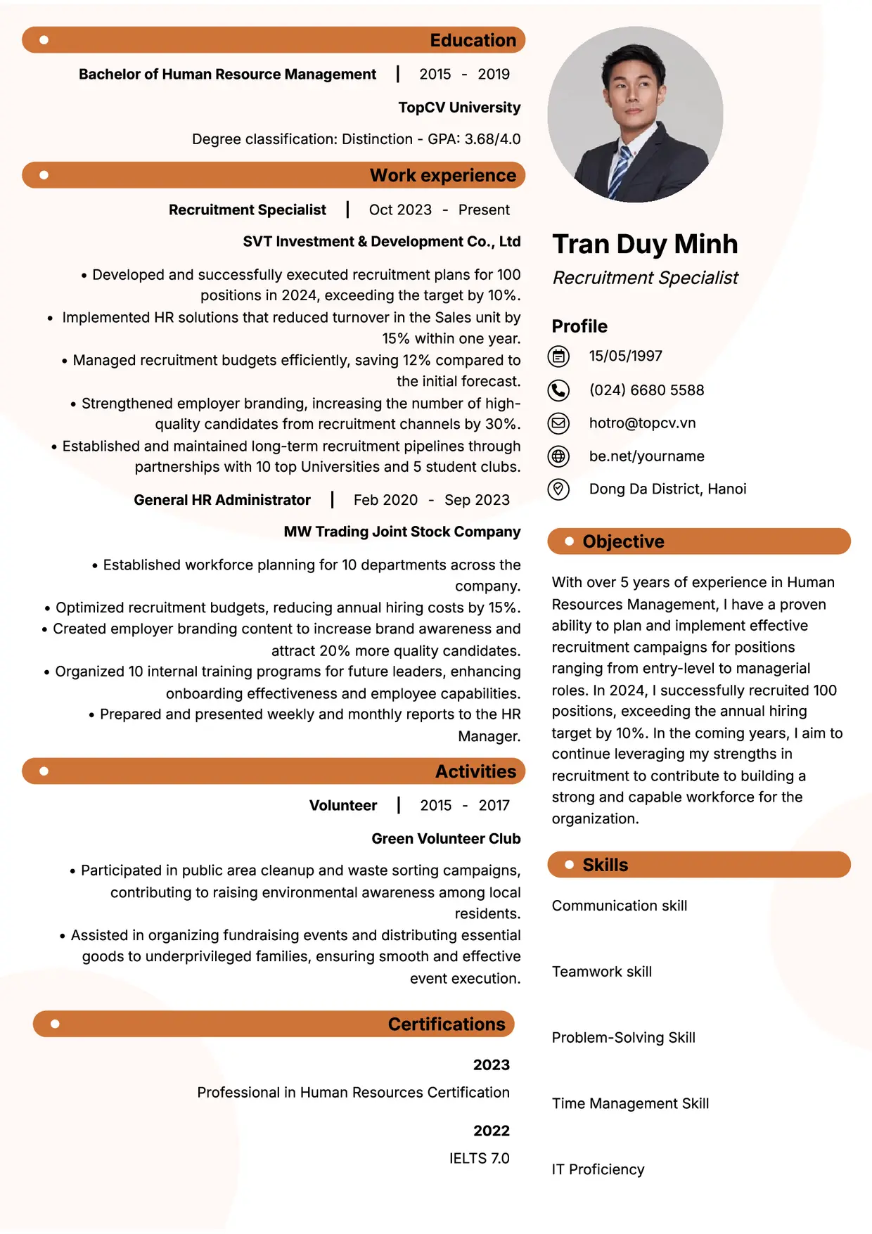 Mẫu CV xin việc Tuyển dụng nhân sự style Basic 5