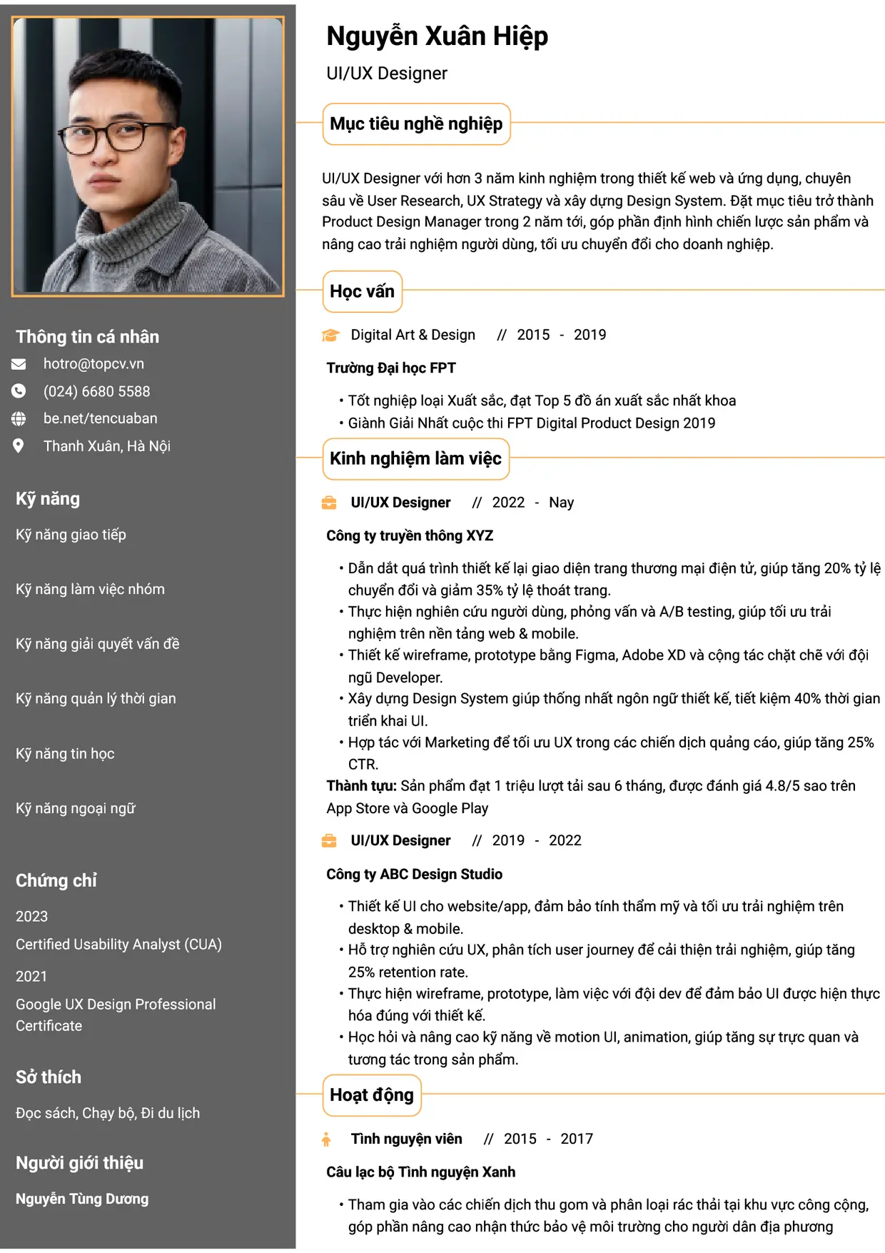 Mẫu CV xin việc UI/UX Design style Thành đạt