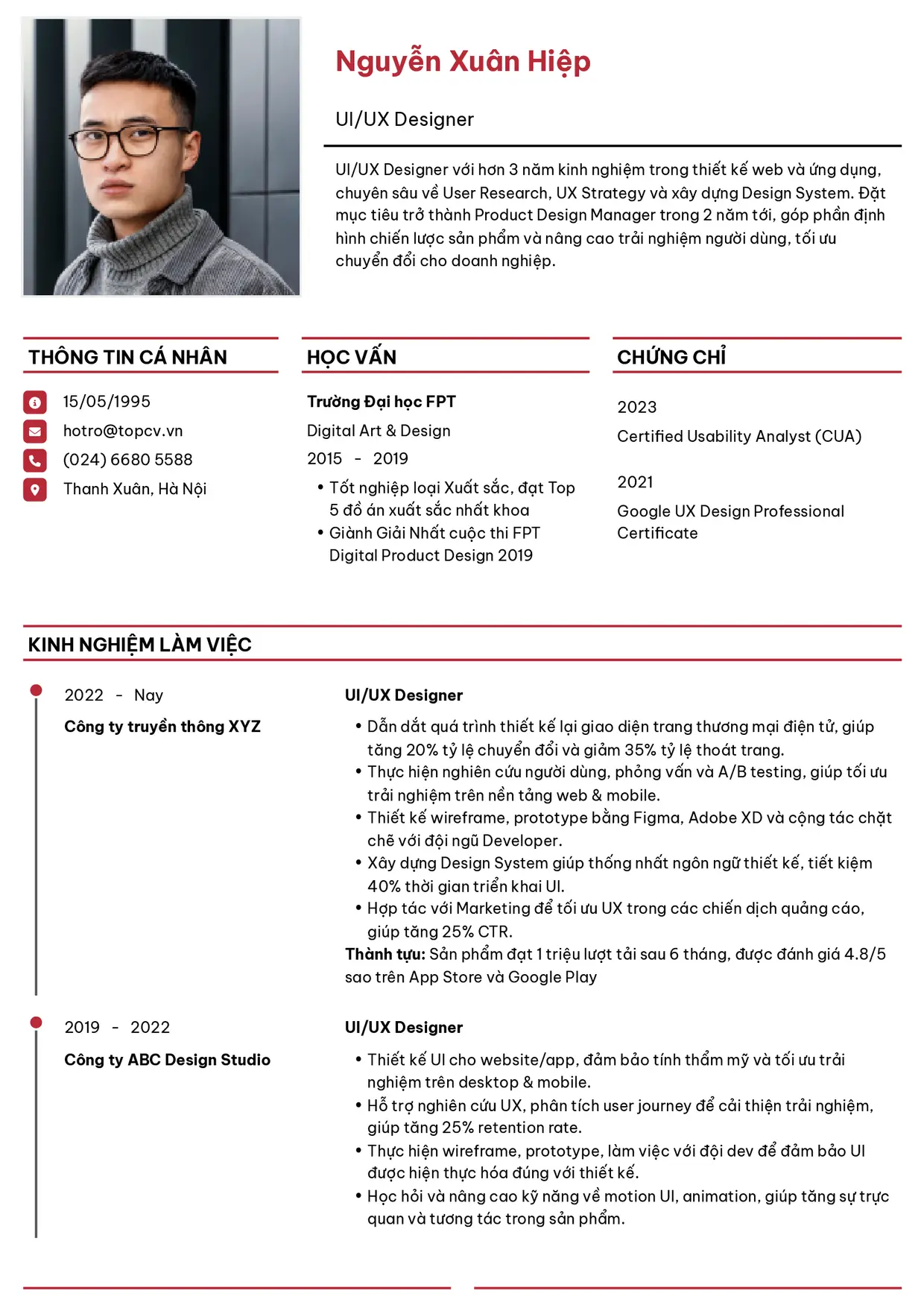 Mẫu CV xin việc UI/UX Design style Thanh lịch
