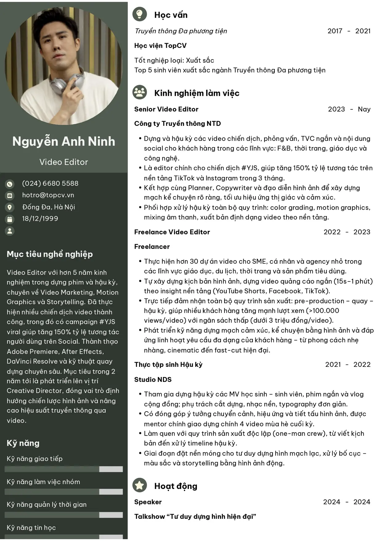 Mẫu CV xin việc Video Editor style Ấn tượng 2