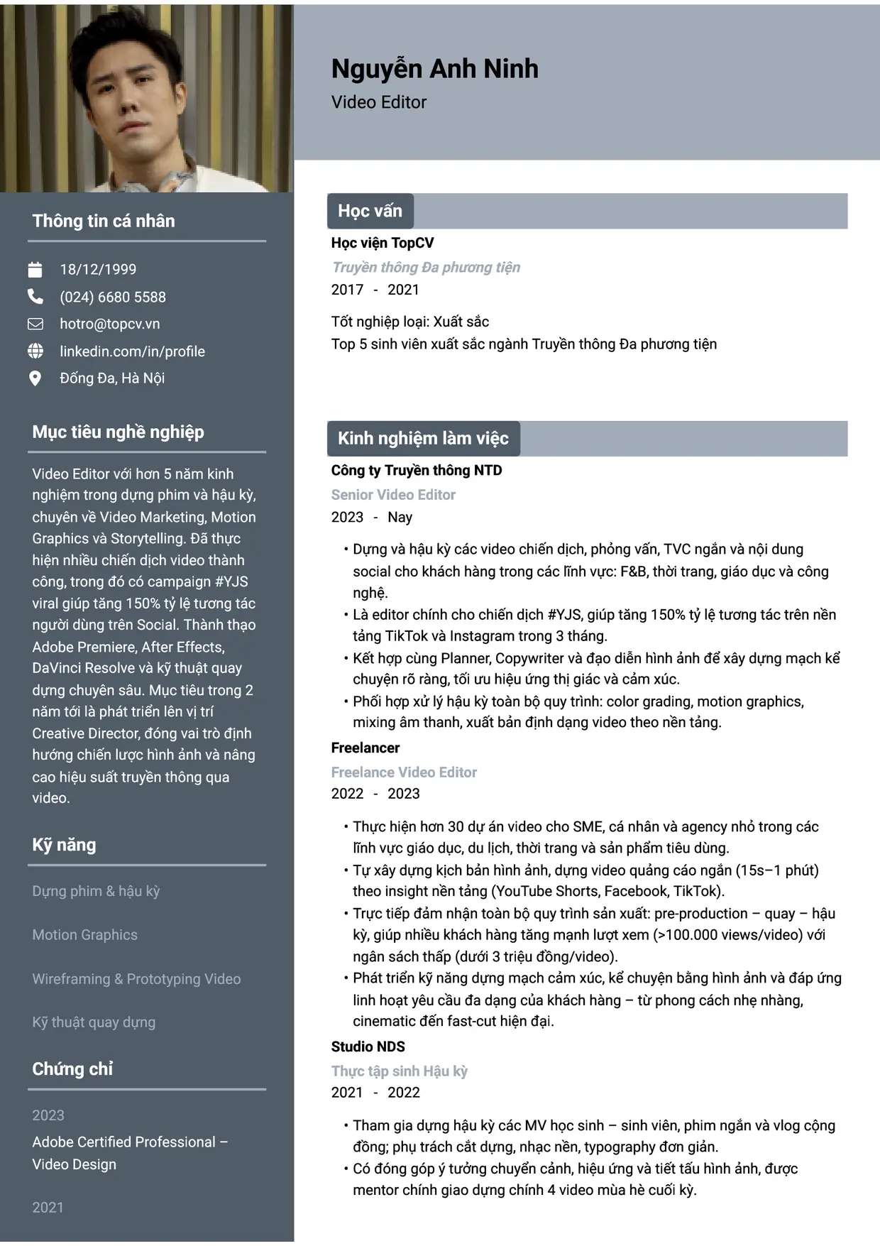 Mẫu CV xin việc Video Editor style Basic 1