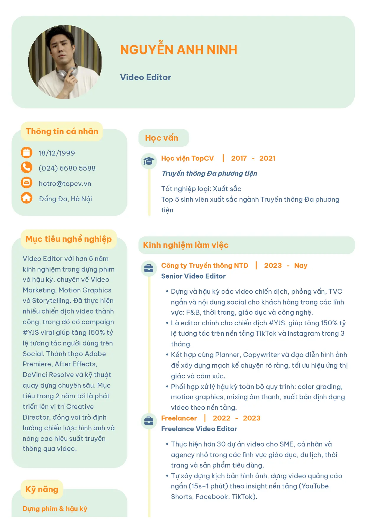 Mẫu CV xin việc Video Editor style Basic 3