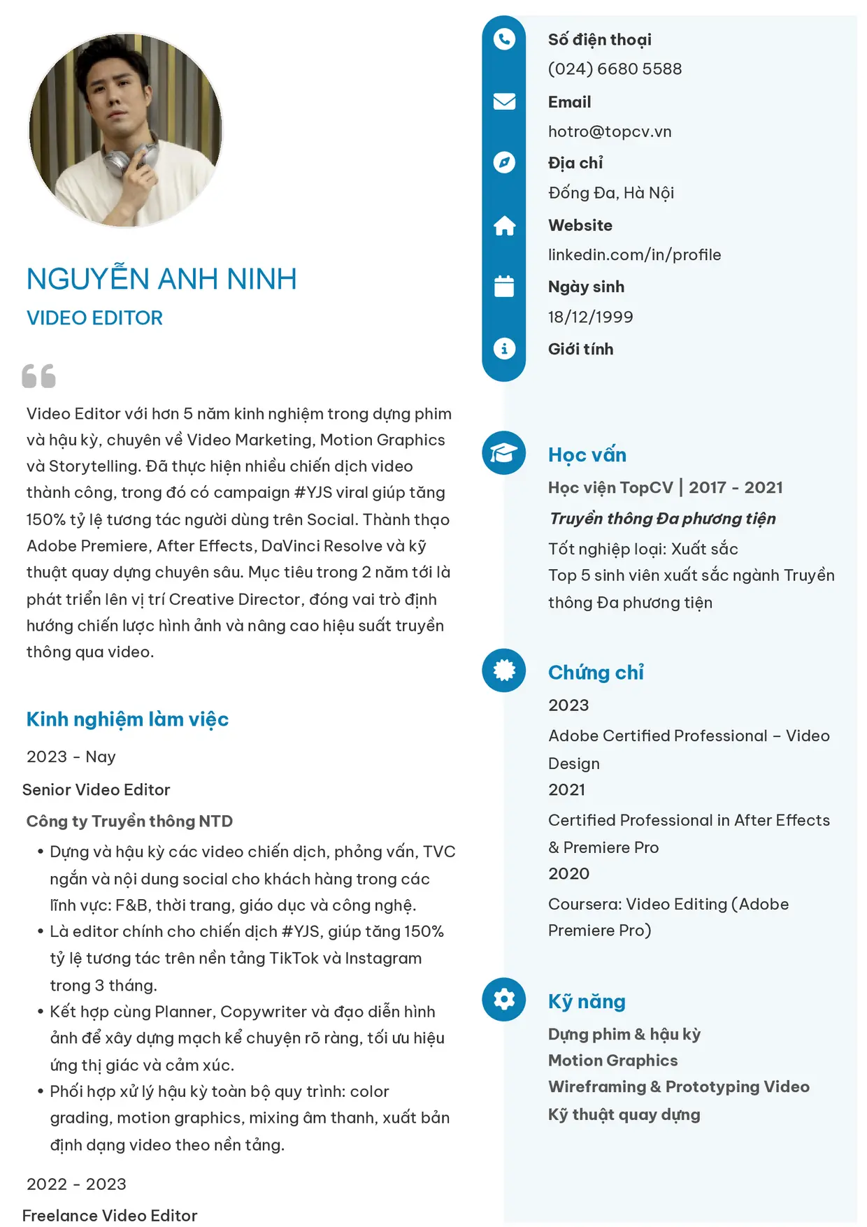 Mẫu CV xin việc Video Editor style Basic 4