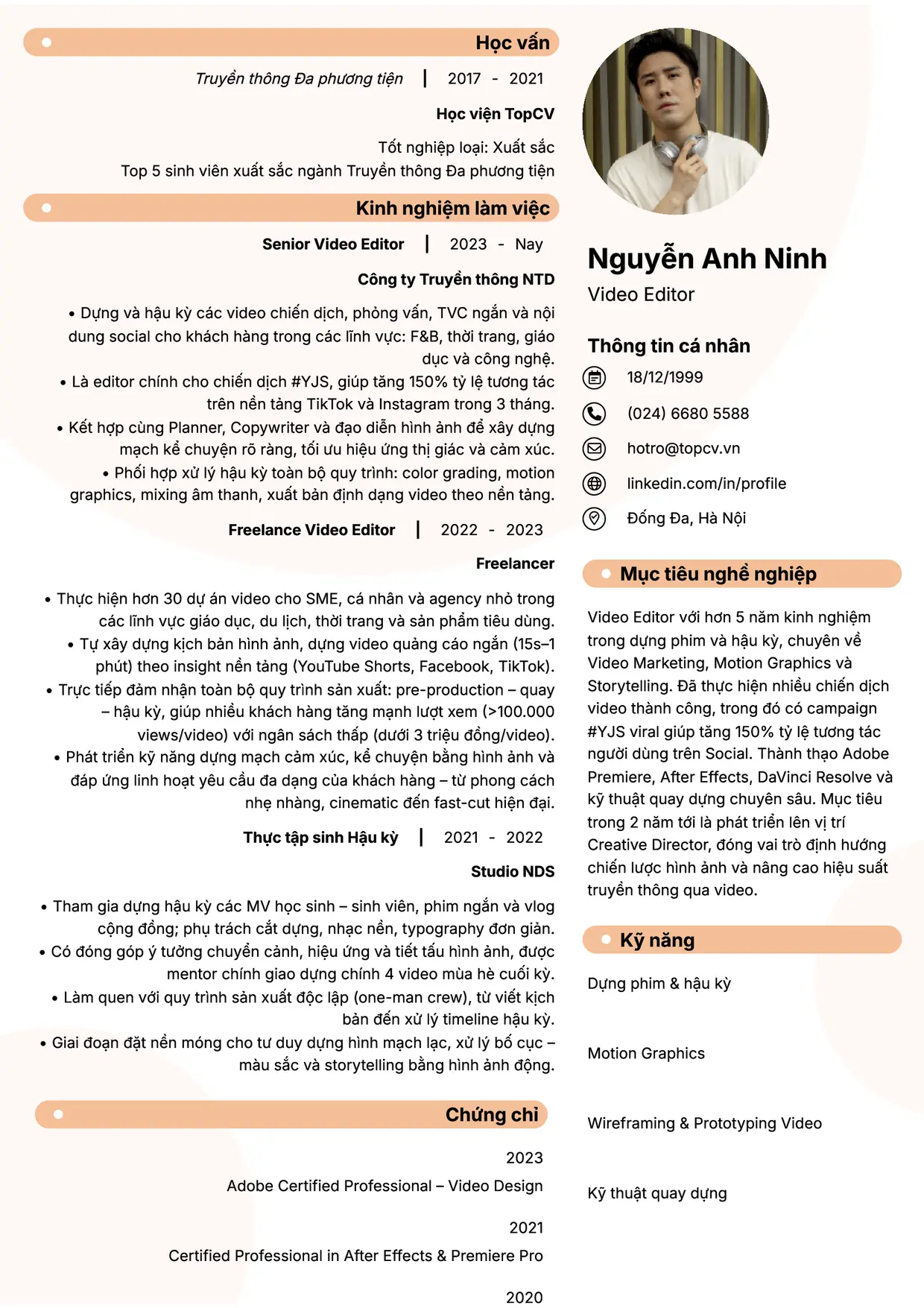 Mẫu CV xin việc Video Editor style Basic 5