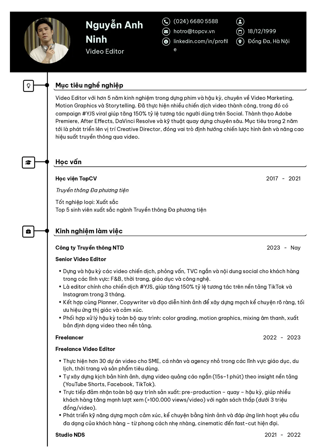 Mẫu CV xin việc Video Editor style Cao Cấp