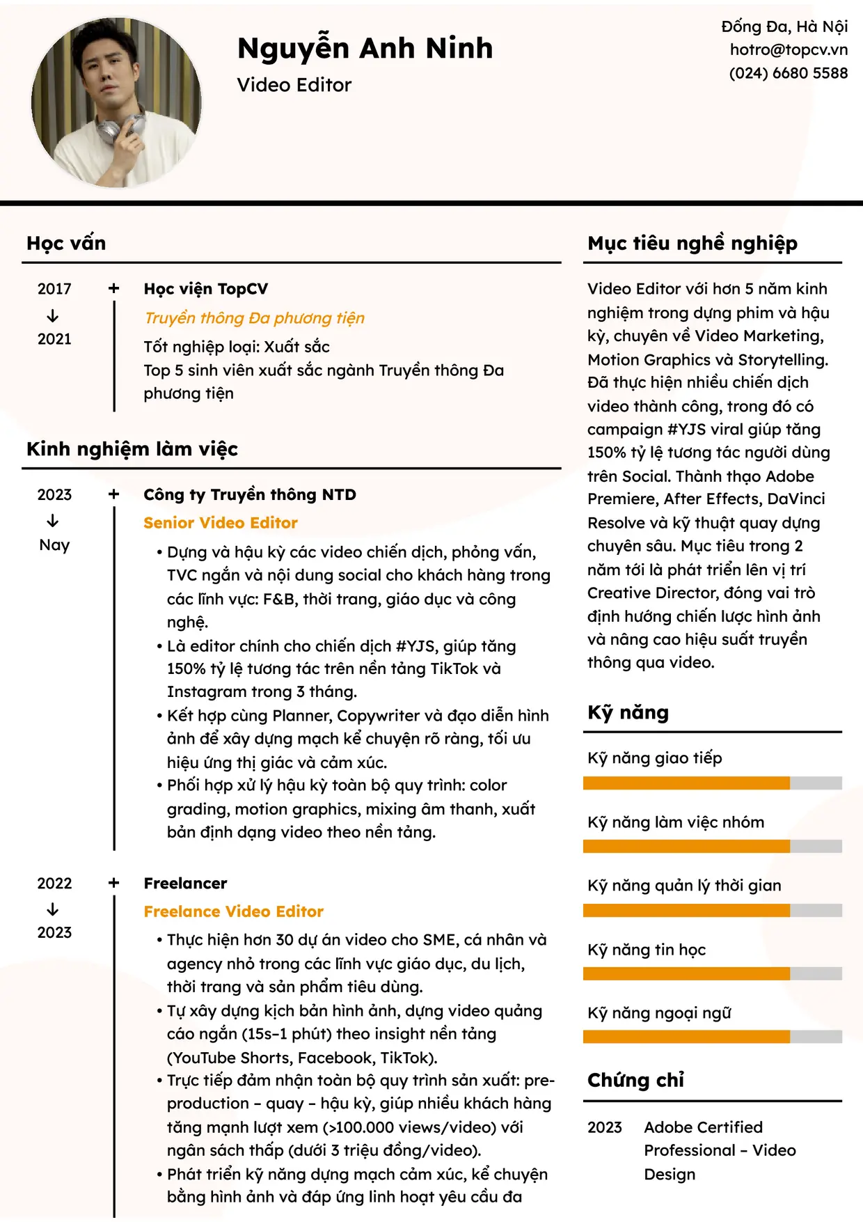 Mẫu CV xin việc Video Editor style Dòng Thời Gian