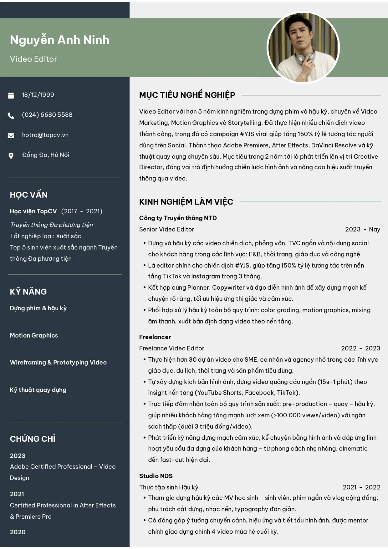 Mẫu CV xin việc Video Editor style Outstanding 10