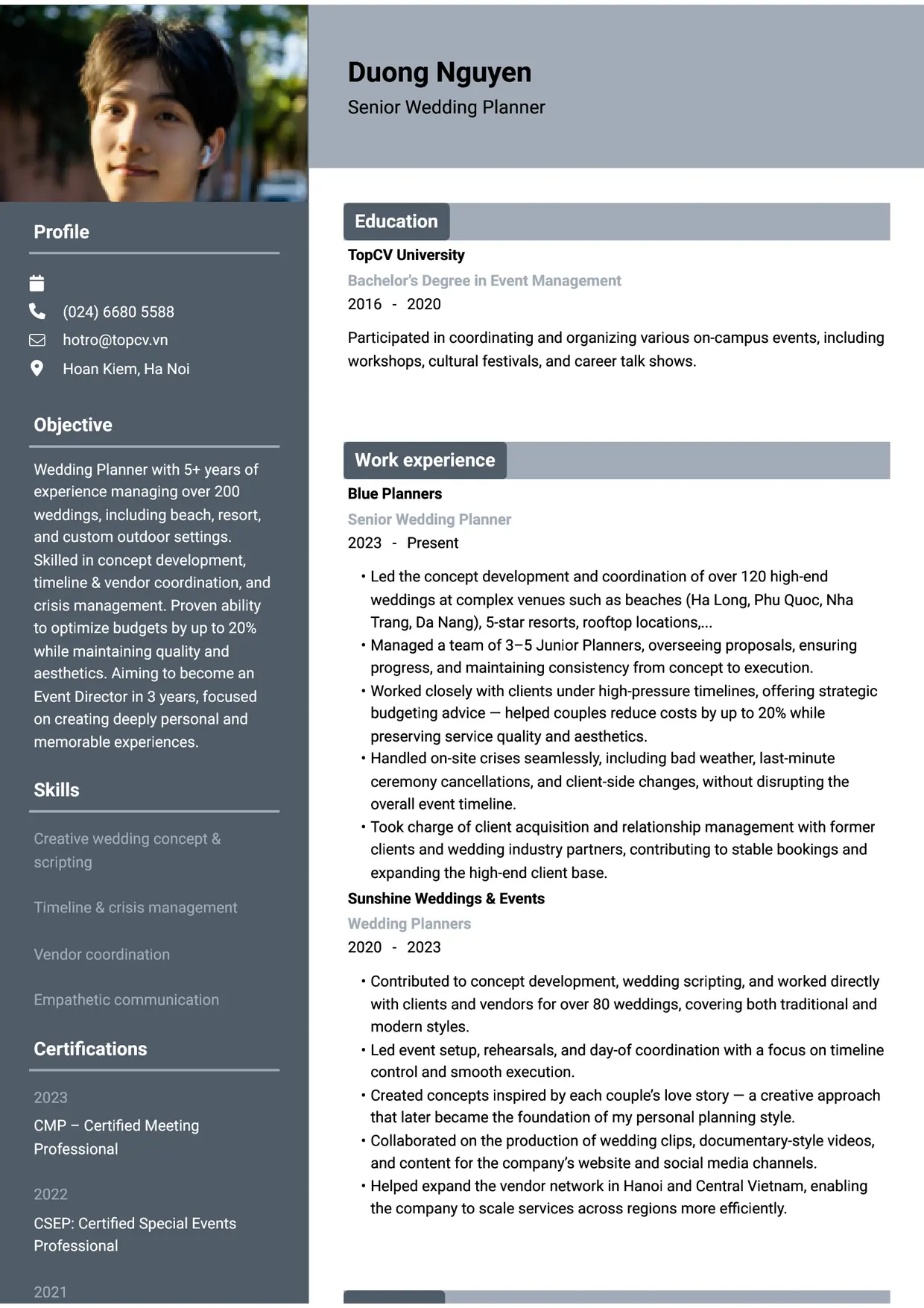Mẫu CV xin việc Wedding Planner style Basic 1