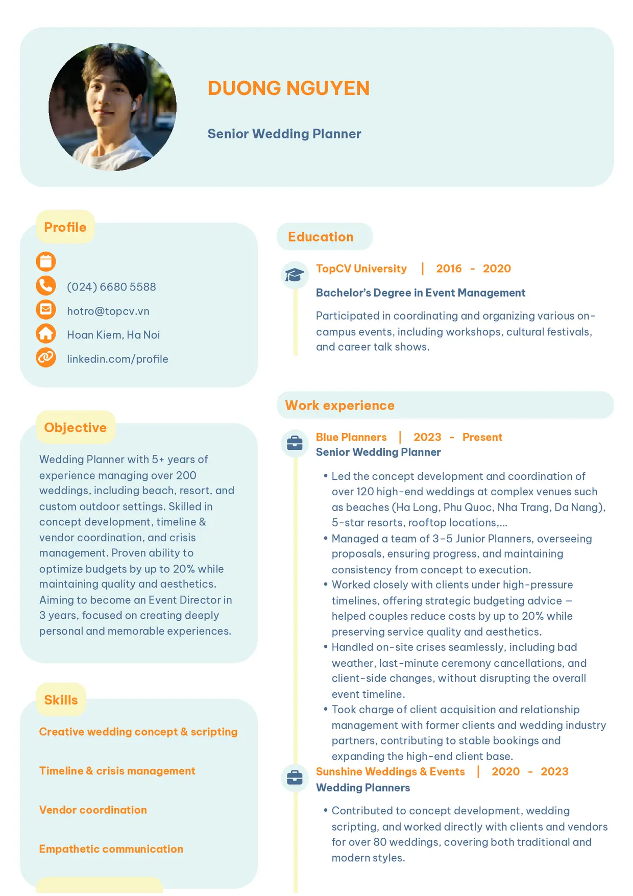 Mẫu CV xin việc Wedding Planner style Basic 3