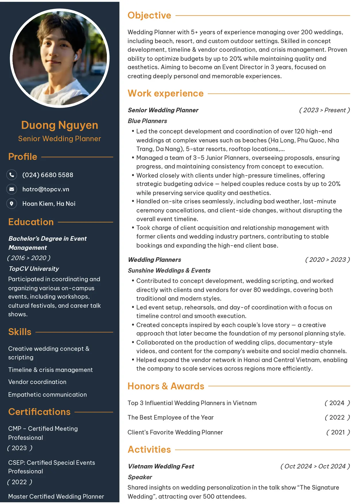 Mẫu CV xin việc Wedding Planner style Tham vọng 1