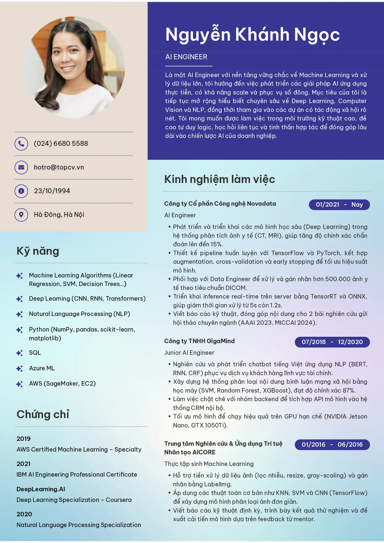 Mẫu CV xin việc AI Engineer