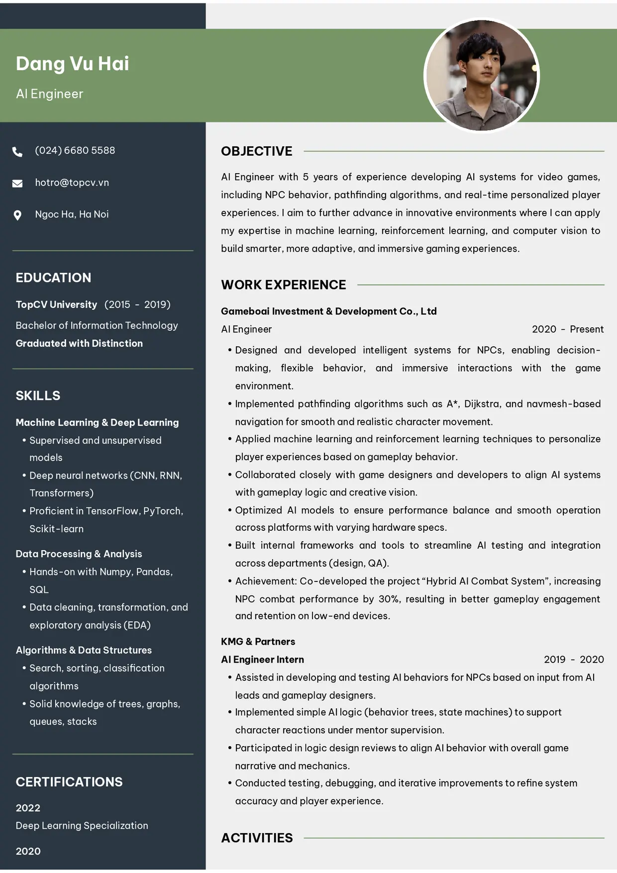 Mẫu CV xin việc AI Engineer style Outstanding 10