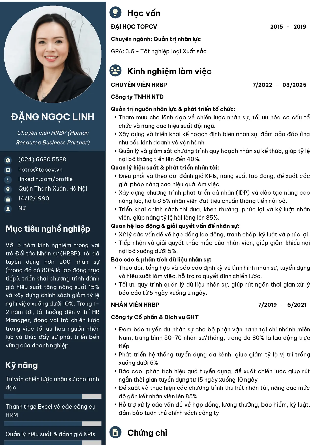 Mẫu CV xin việc HRBP
