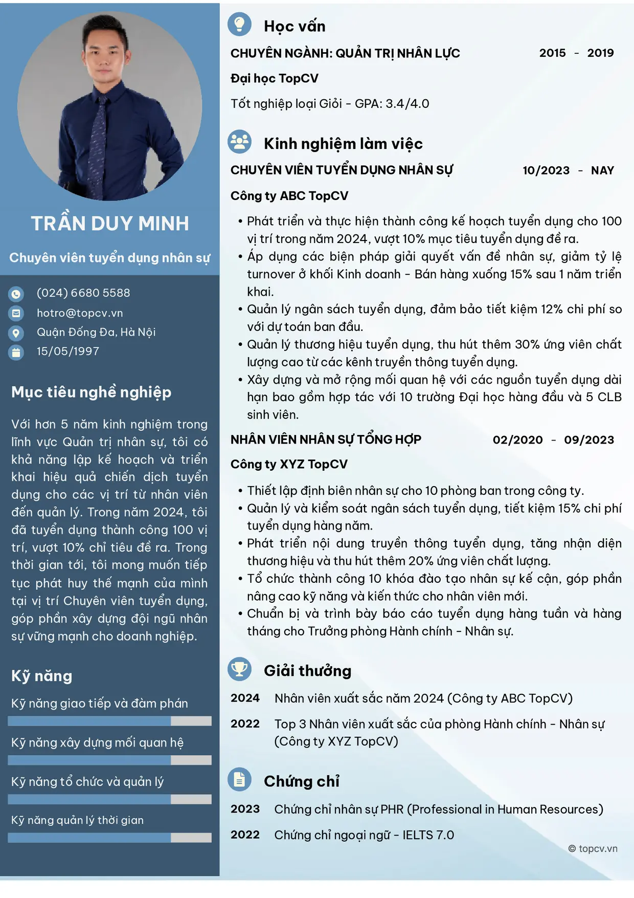 Mẫu CV xin việc Tuyển dụng nhân sự