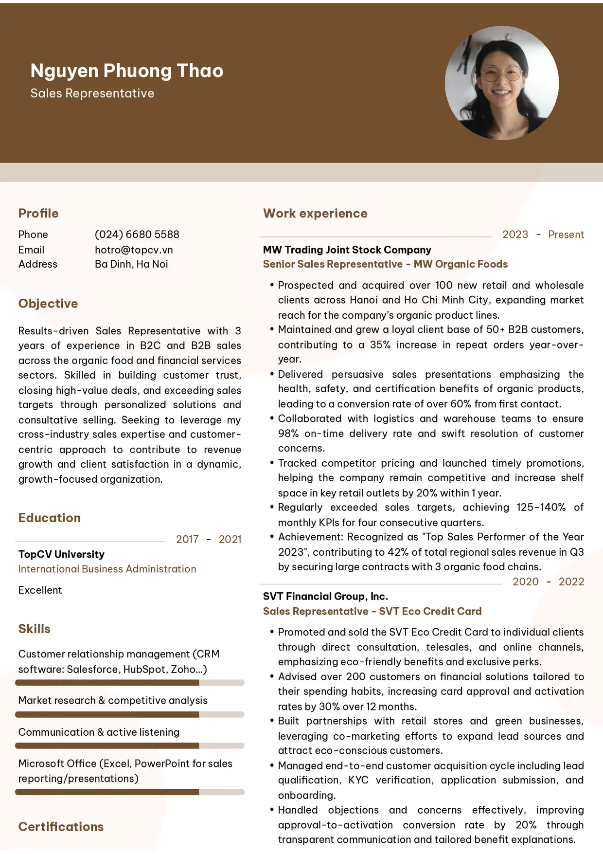 Mẫu CV xin việc Sales Representative