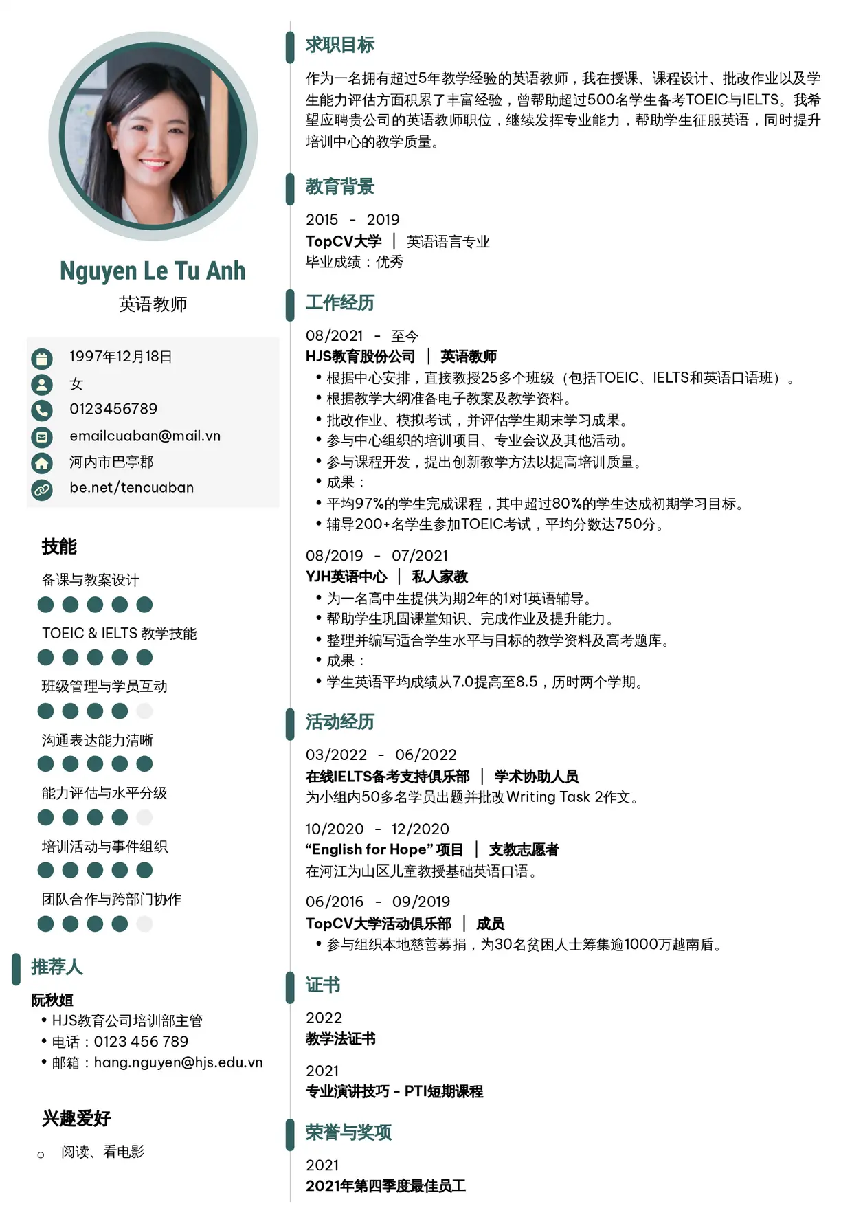 Mẫu CV Ấn tượng 4