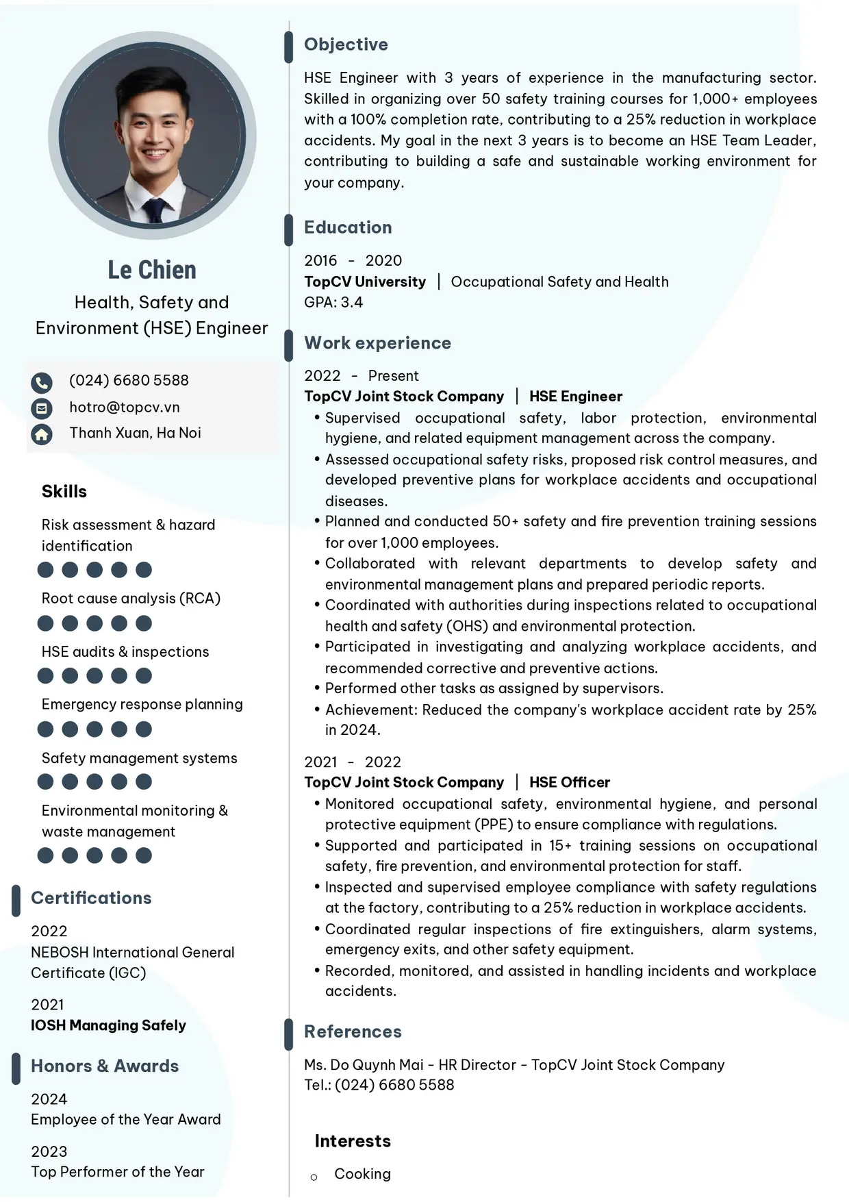 Mẫu CV xin việc Kỹ sư an toàn lao động (HSE)