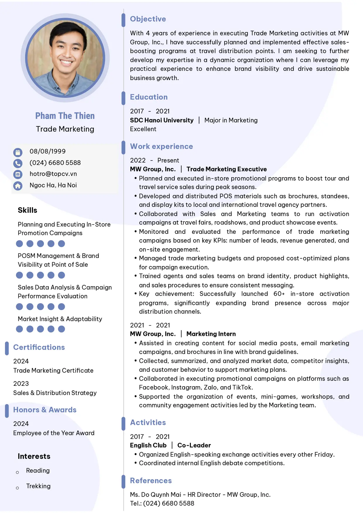 Mẫu CV xin việc Trade Marketing