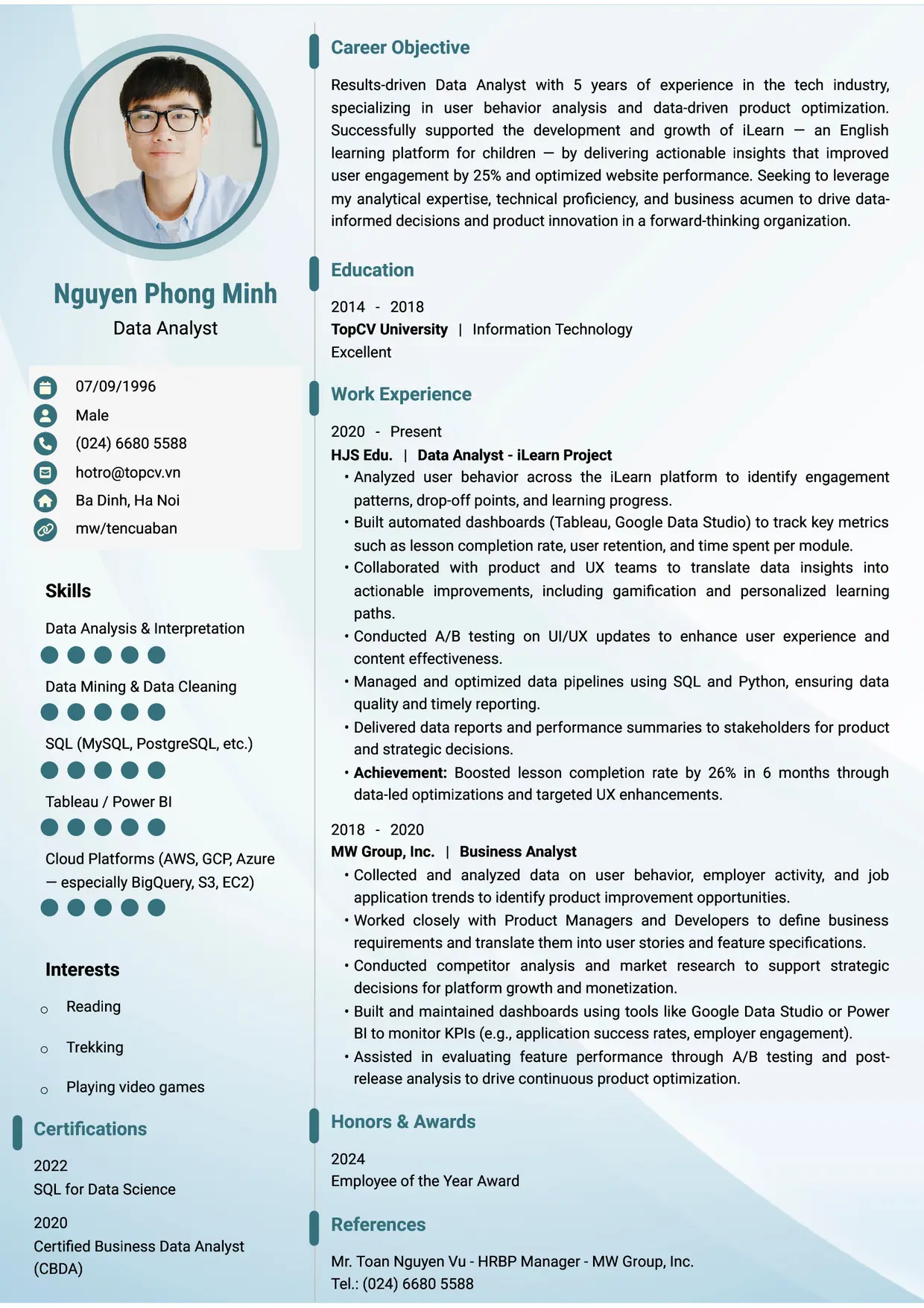 Mẫu CV xin việc Data Analyst