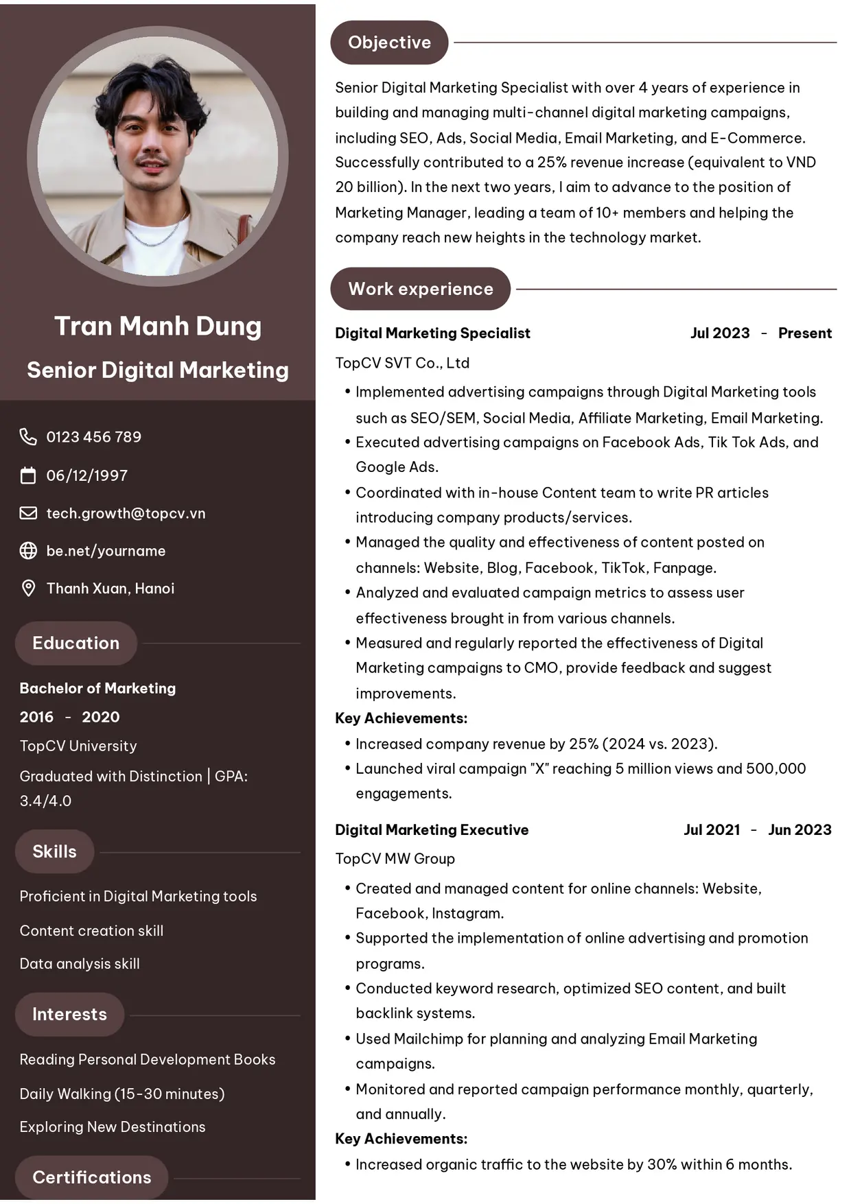 Mẫu CV xin việc tiếng Anh - Ấn tượng 6