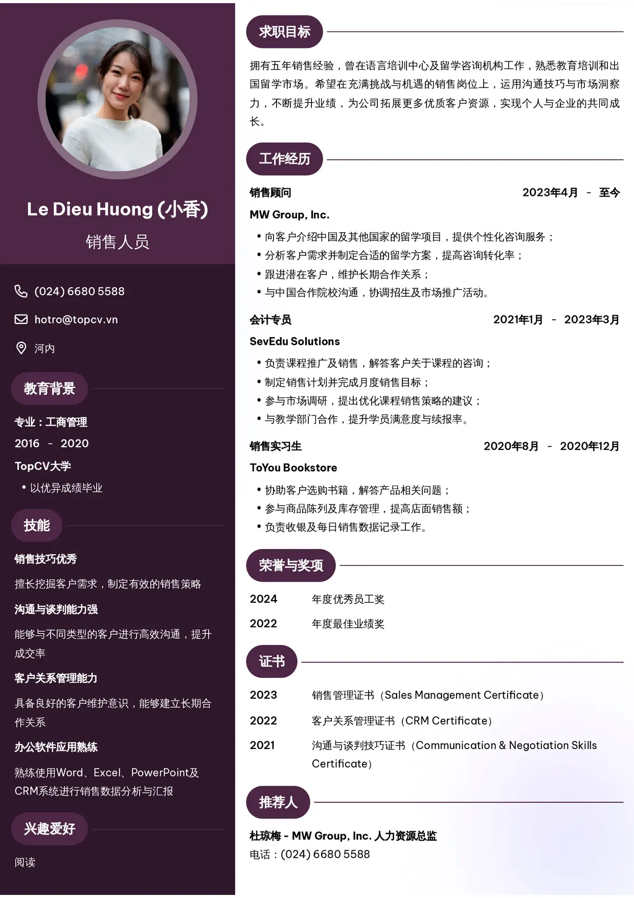 Mẫu CV xin việc Nhân viên kinh doanh