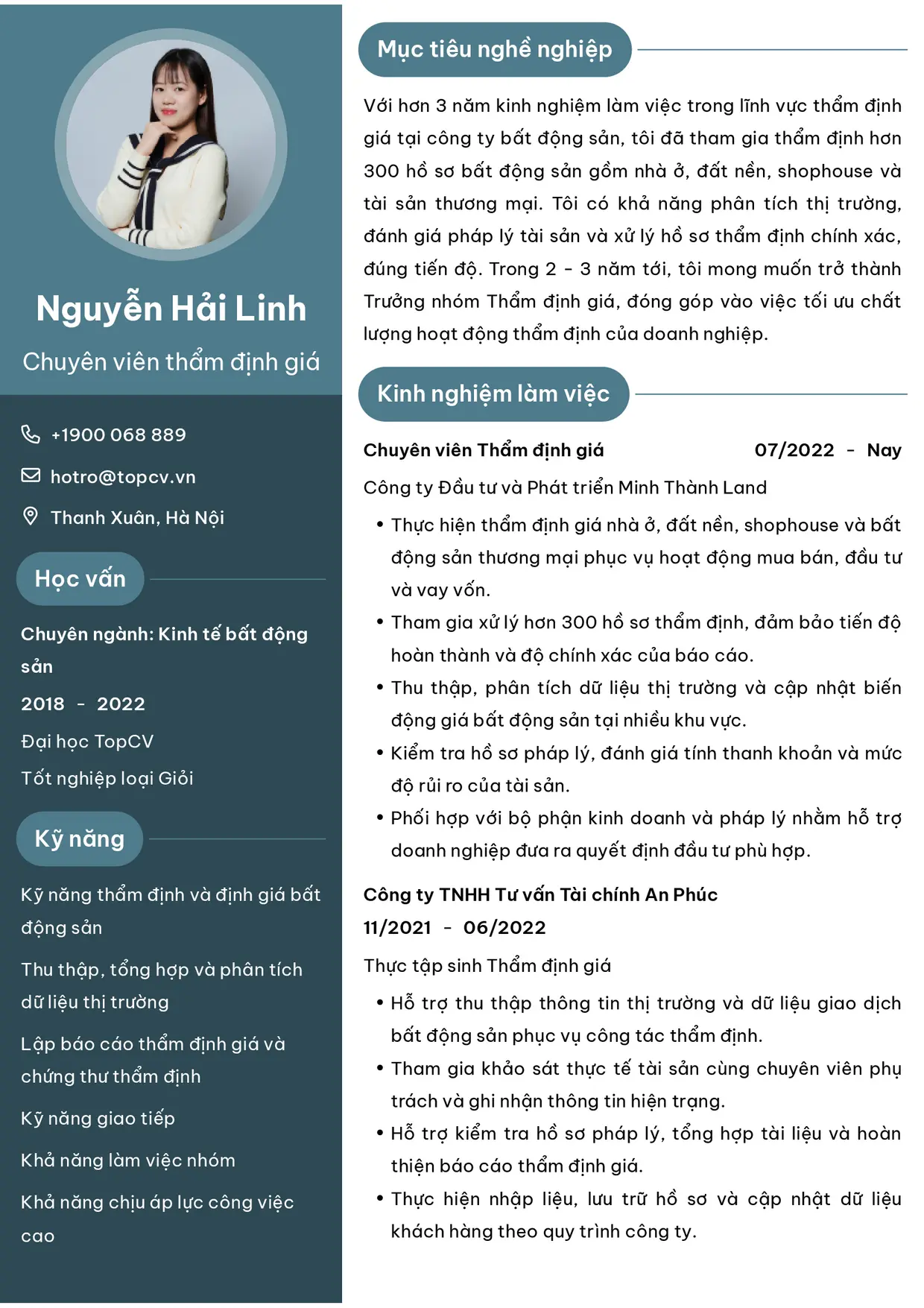 Mẫu CV xin việc Chuyên viên thẩm định giá