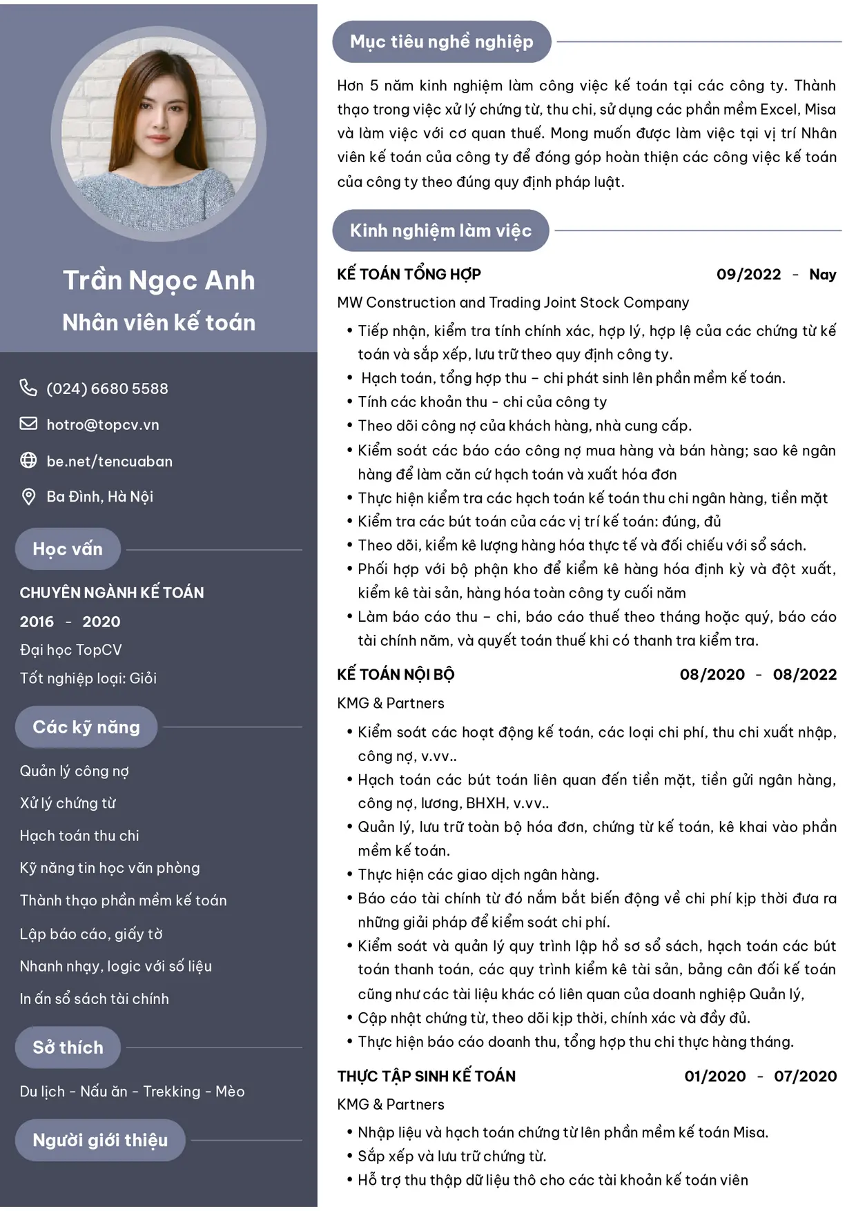 Mẫu CV xin việc Nhân viên kế toán