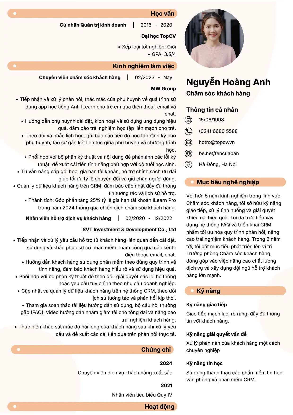 Mẫu CV xin việc tiếng Việt - Basic 5