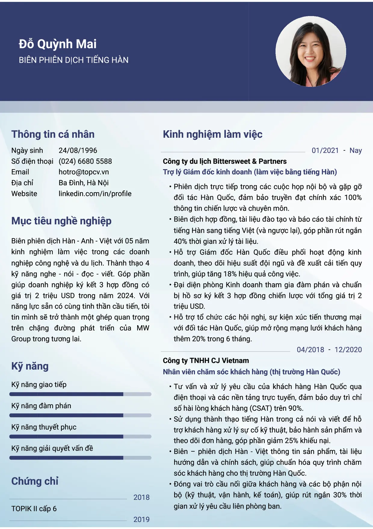 Mẫu CV Biên Phiên dịch viên style Ấn tượng 3
