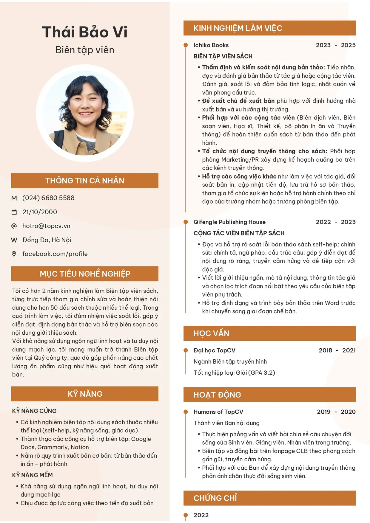 Mẫu CV xin việc Biên tập viên style Clarity